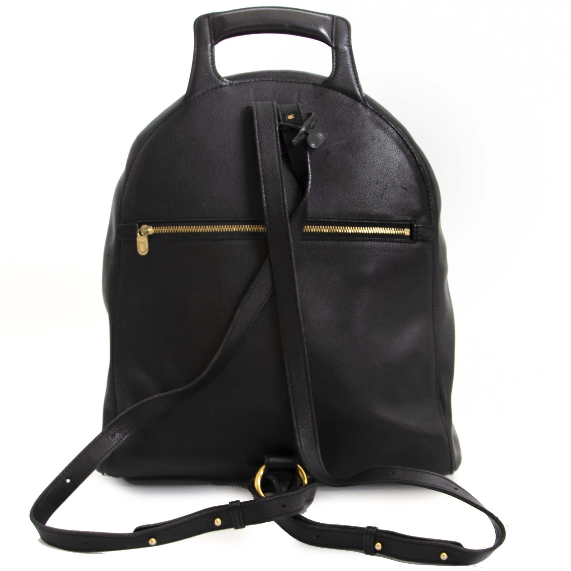 Authentieke tweedehands vintage Delvaux Black Leather Backpack koop online webshop LabelLOV