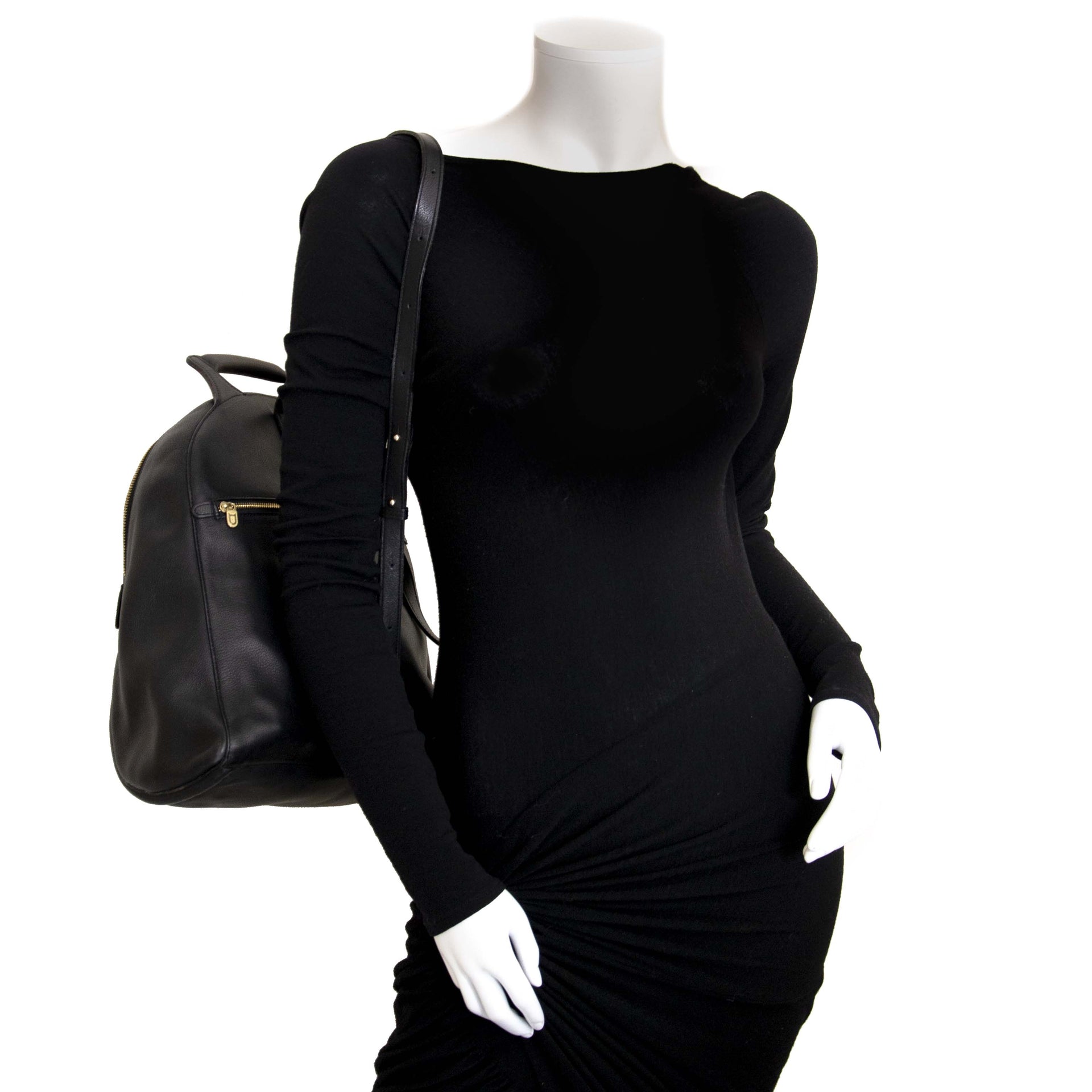 Authentique seconde main vintage Delvaux Black Leather Backpack achète en ligne webshop LabelLOV