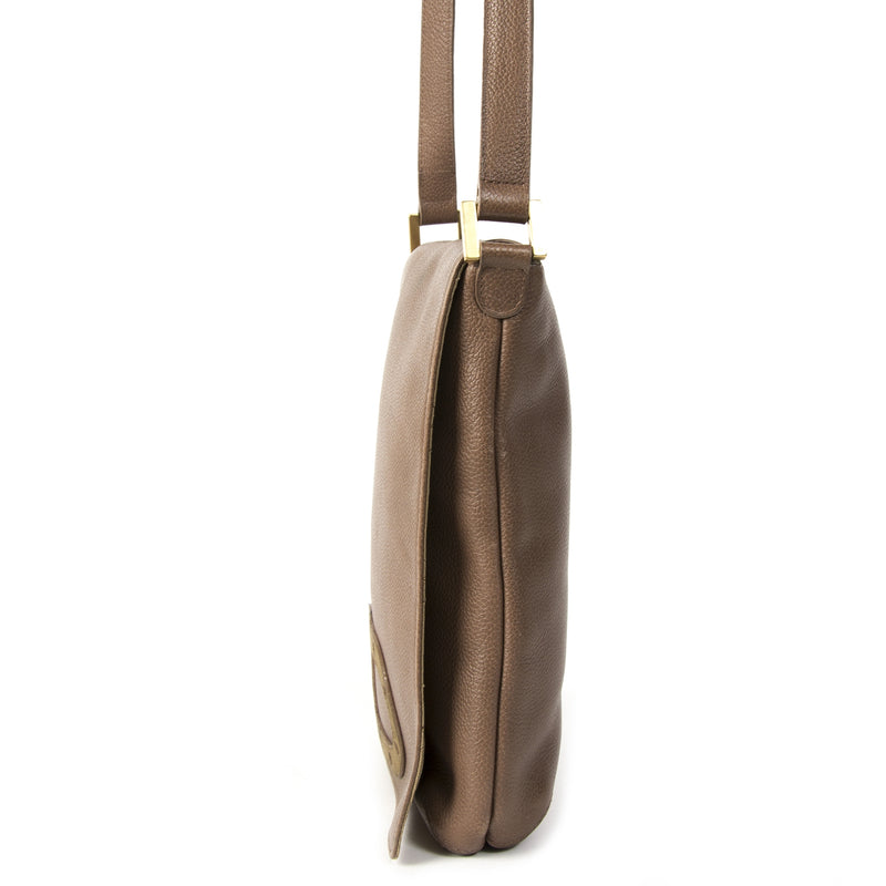 Authentieke Tweedehands Delvaux Le Louise Baudrier Taupe Bag juiste prijs veilig online shoppen luxe merken webshop winkelen Antwerpen België mode fashion