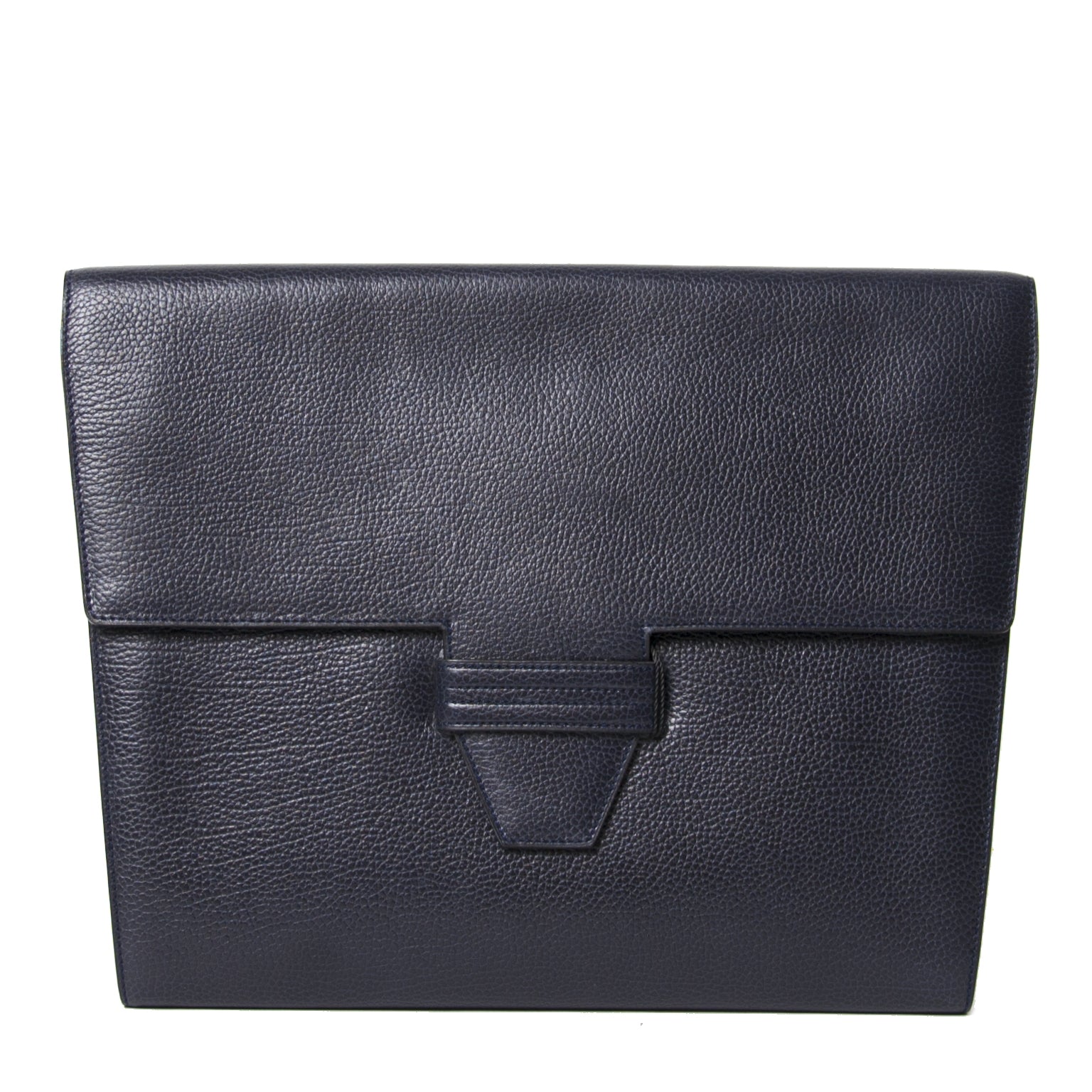 Delvaux Blue Pebbled Leather A4 Clutch for sale online at Labellov