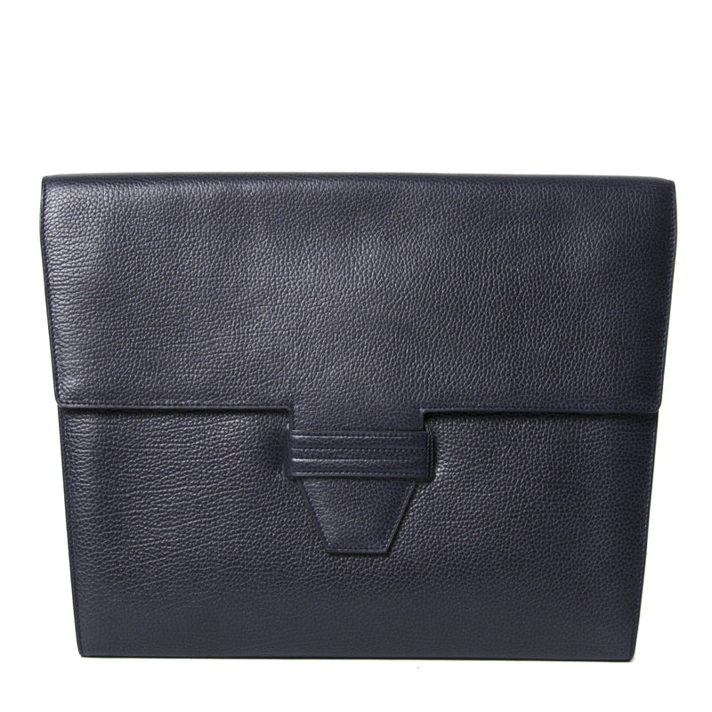 Delvaux Blue Pebbled Leather A4 Clutch for sale online at Labellov
