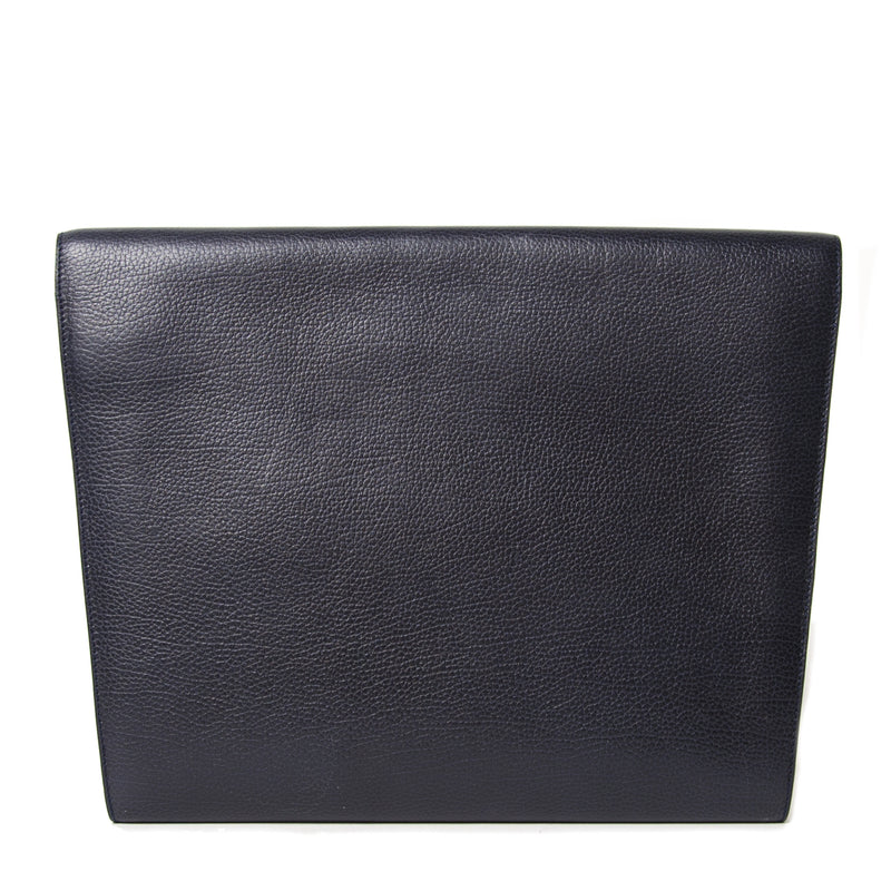 Delvaux Blue Pebbled Leather A4 Clutch te koop