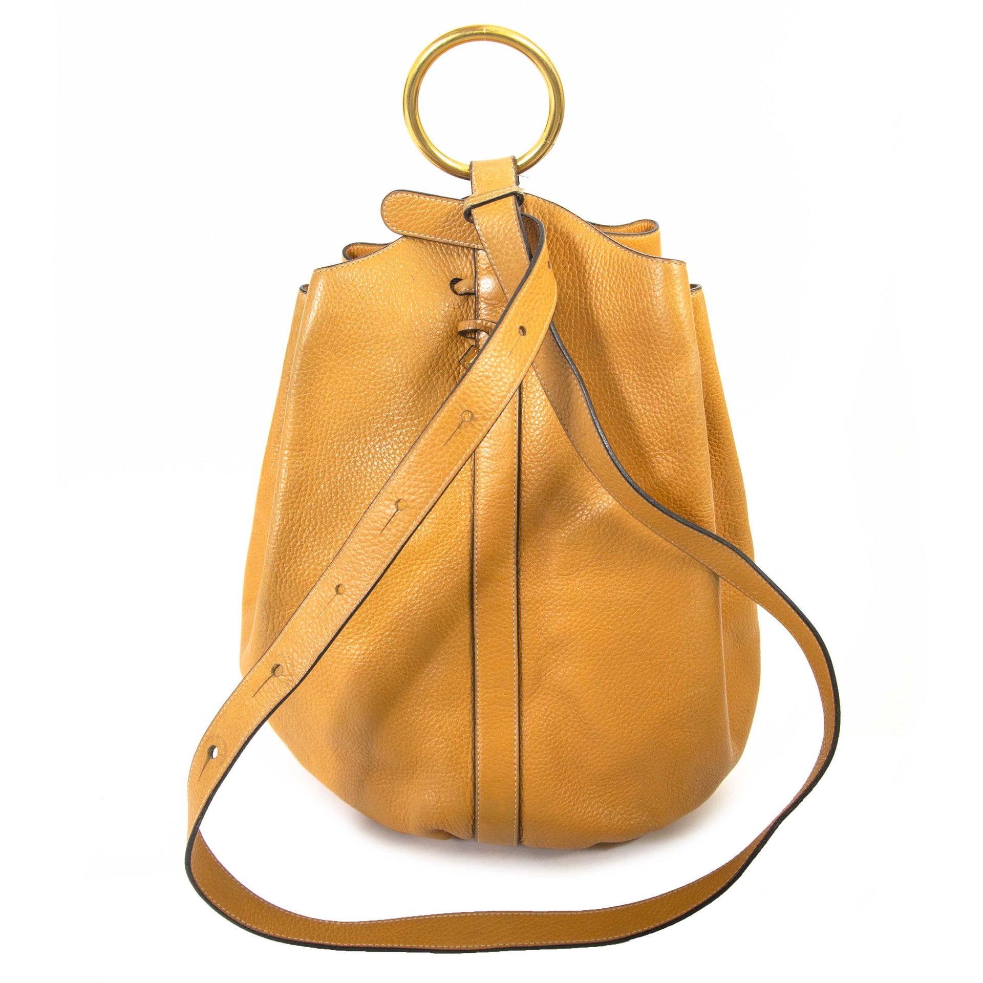 Delvaux Mustard Yellow Bucket Bag now for sale at labellov vintage fashion webshop belgium