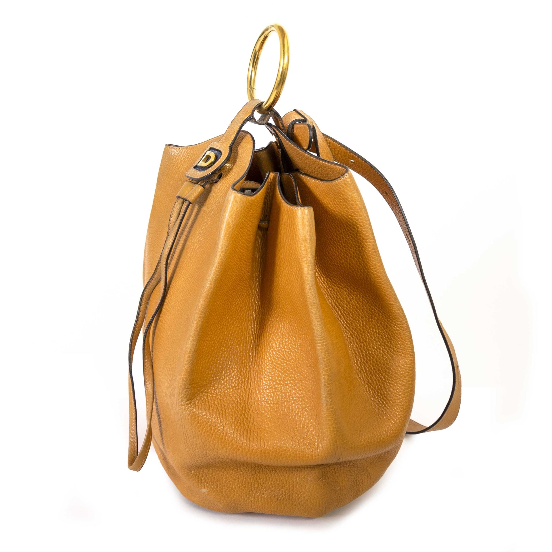 Delvaux Mustard Yellow Bucket Bag now for sale at labellov vintage fashion webshop belgium