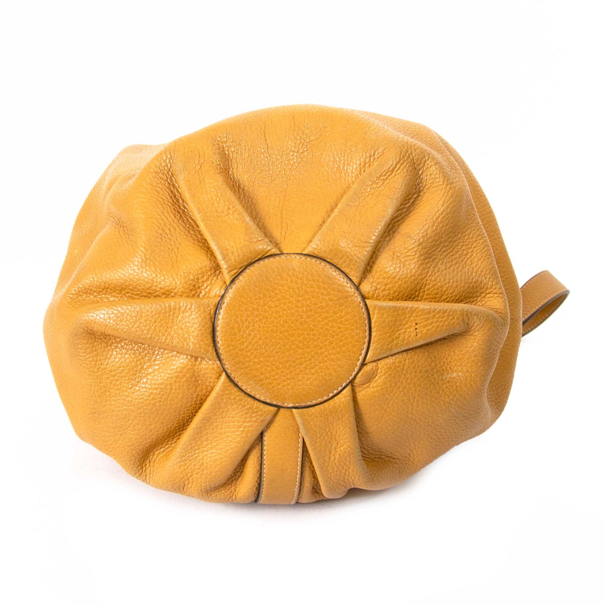 Delvaux Mustard Yellow Bucket Bag now for sale at labellov vintage fashion webshop belgium