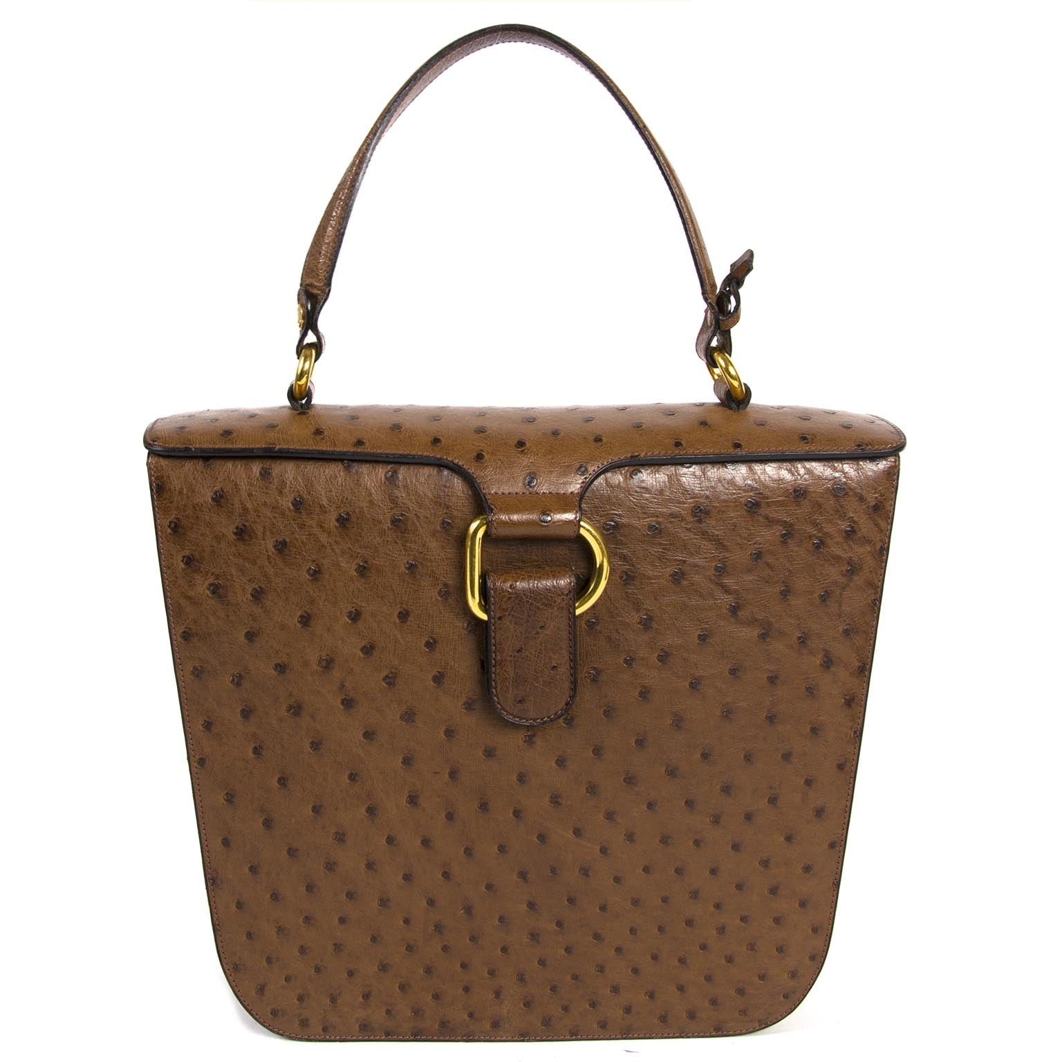 Buy and sell Delvaux Brown Ostrich Top Handle Bag