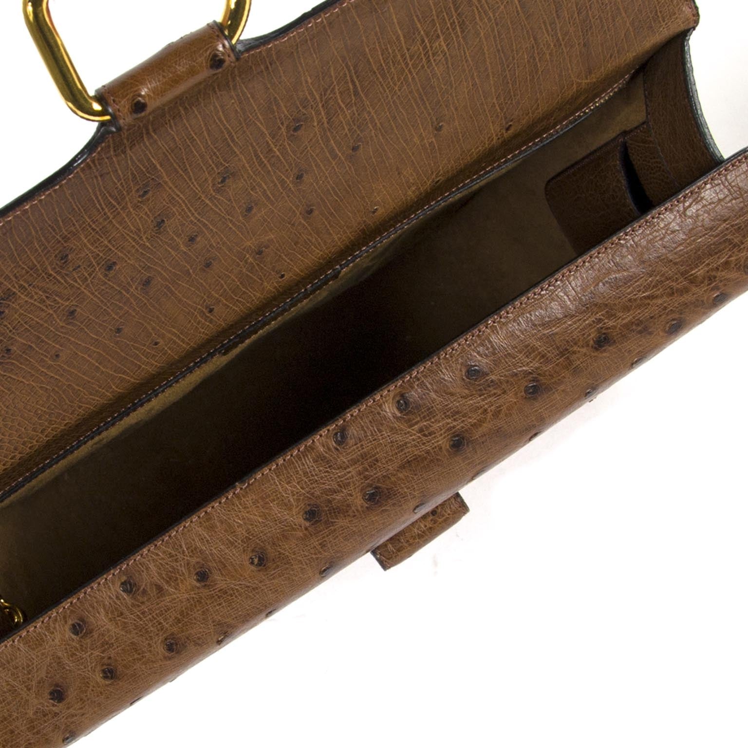 Delvaux Brown Ostrich Top Handle Bag kopen en verkopen