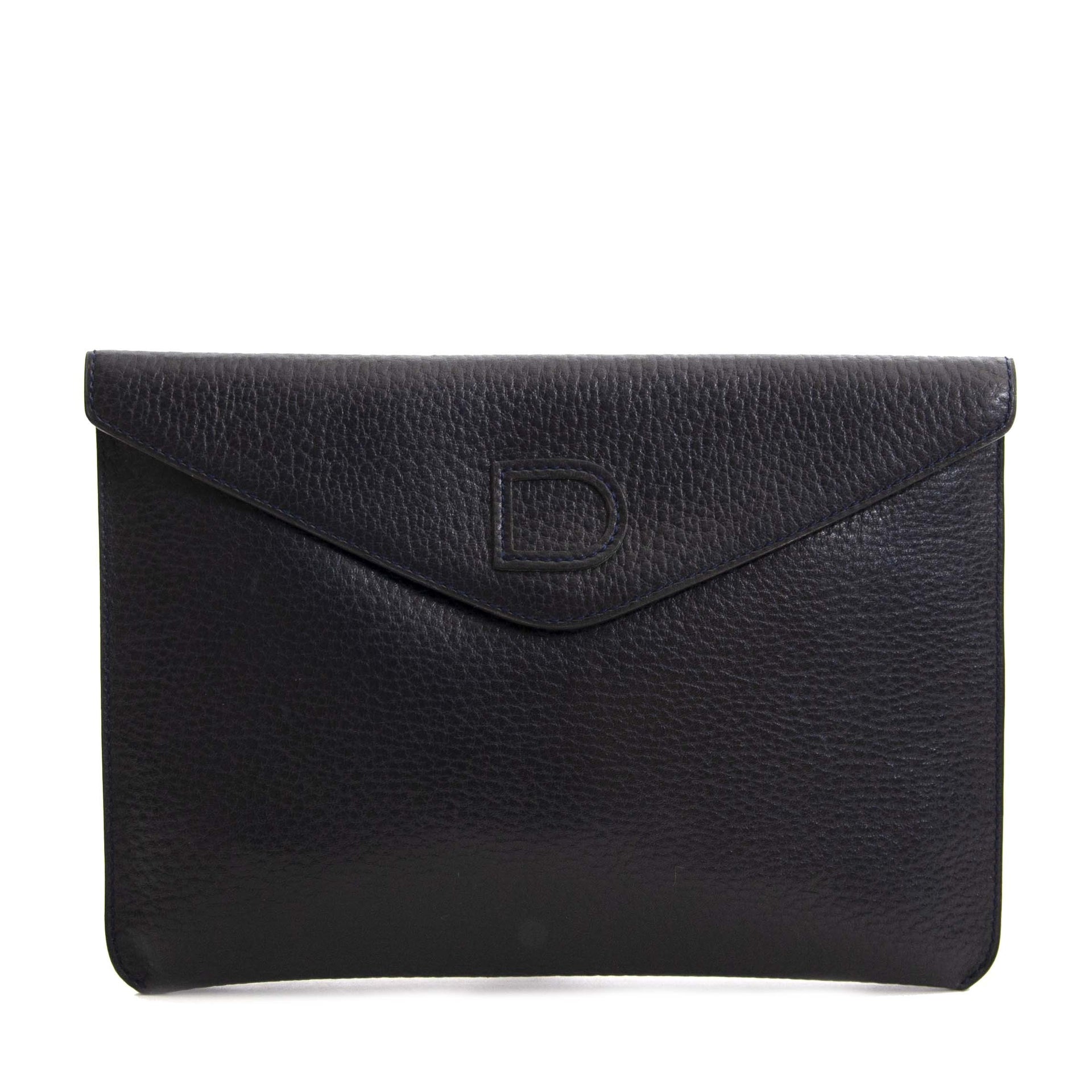 Delvaux Dark Blue Enveloppe Clutch now for sale at labellov vintage fashion webshop belgium