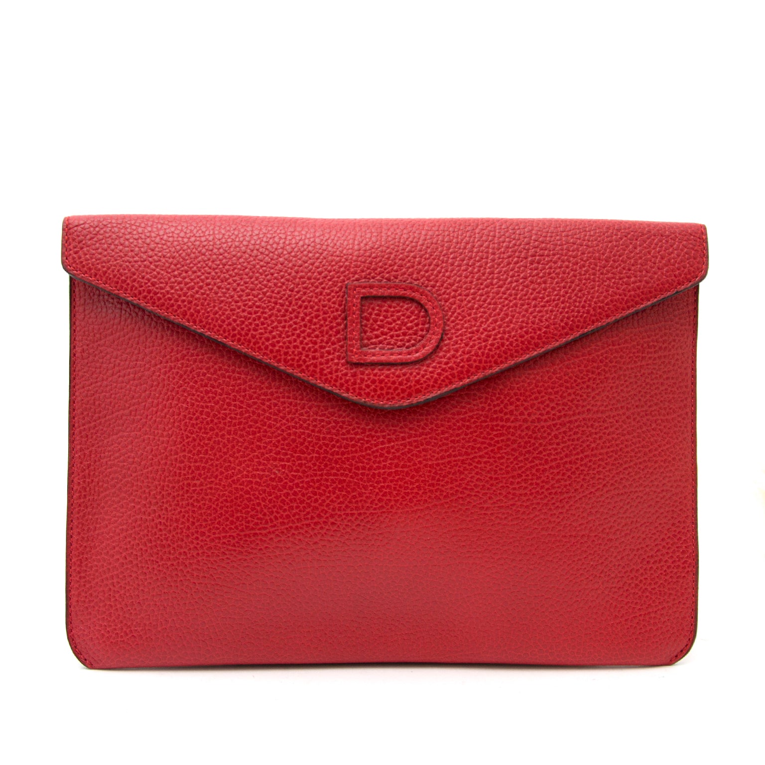 Labellov sells this Delvaux Red Leather Envelope Clutch online or in the showroom, vintage luxury items for sale at affordable prices.
