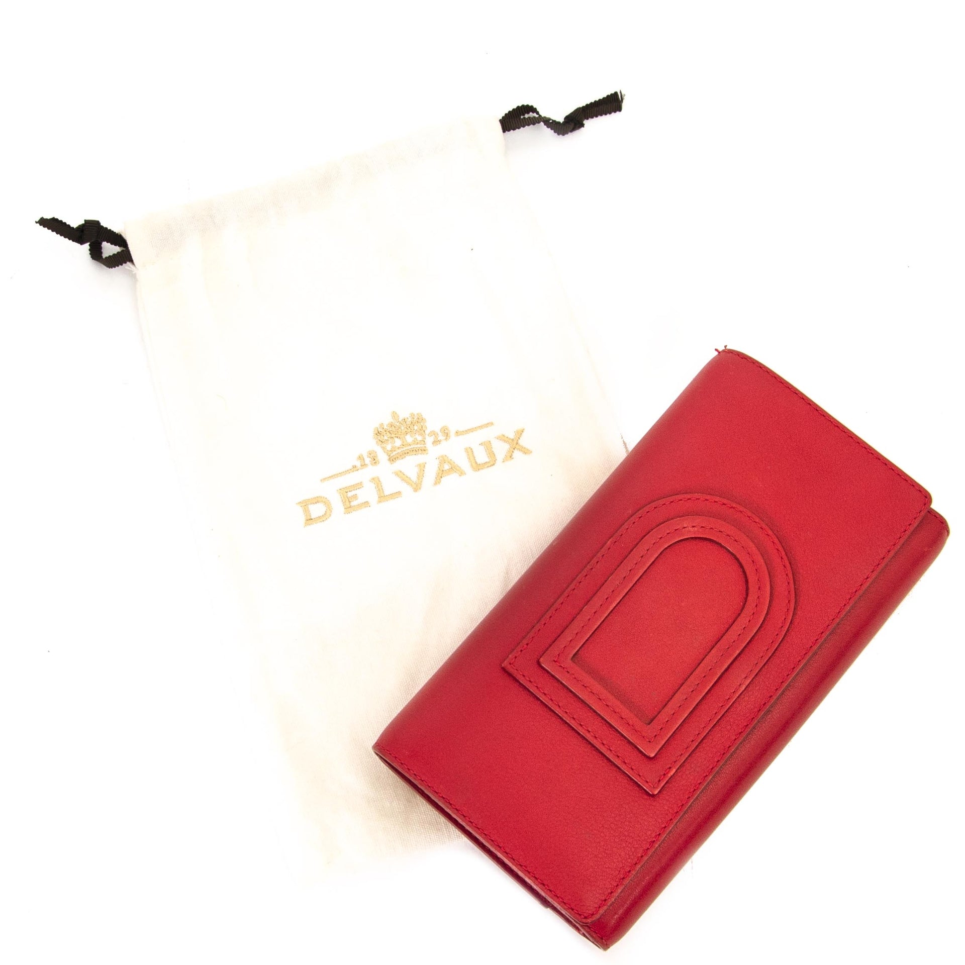 Delvaux Lipstck Red Trifold Wallet for sale online at Labellov secondhand luxury