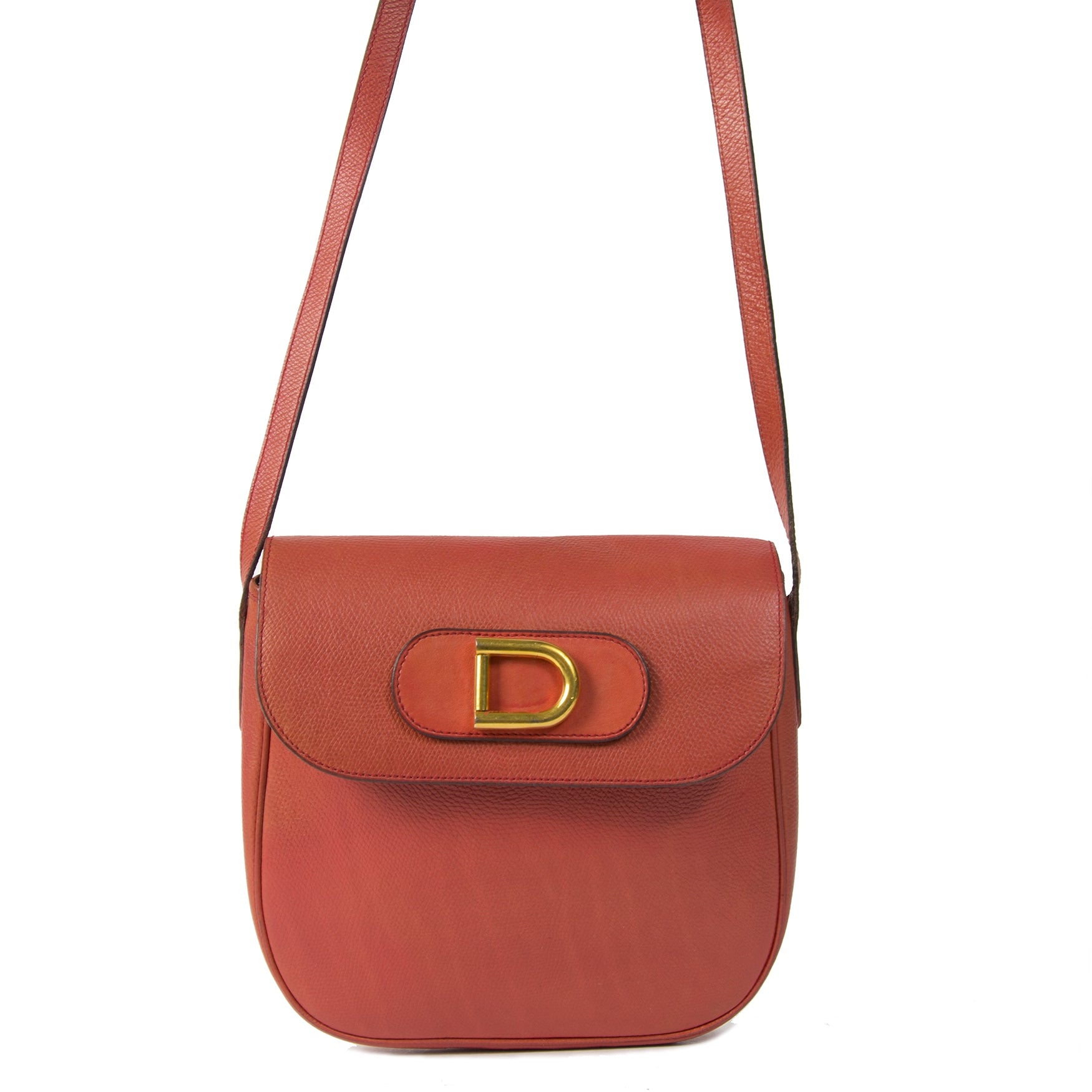 Authentieke tweedehands Delvaux Red Orange Crossbody Bag juiste prijs veilig online winkelen LabelLOV webshop luxe merken winkelen Antwerpen België mode fashion