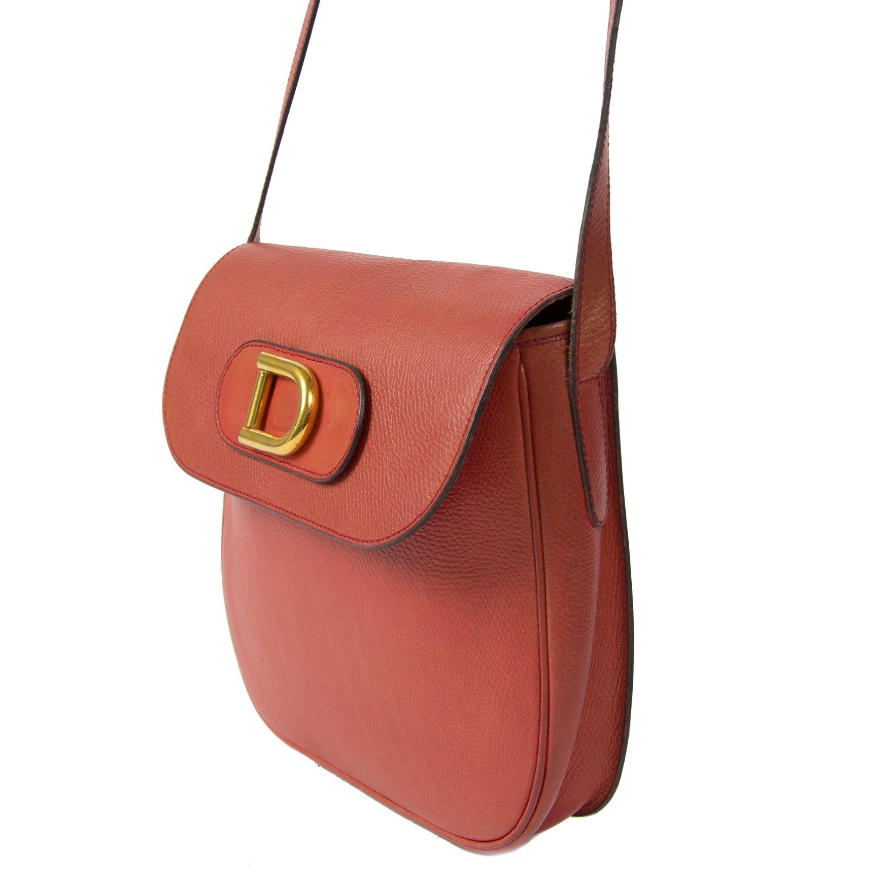 Authentieke tweedehands Delvaux Red Orange Crossbody Bag juiste prijs veilig online winkelen LabelLOV webshop luxe merken winkelen Antwerpen België mode fashion