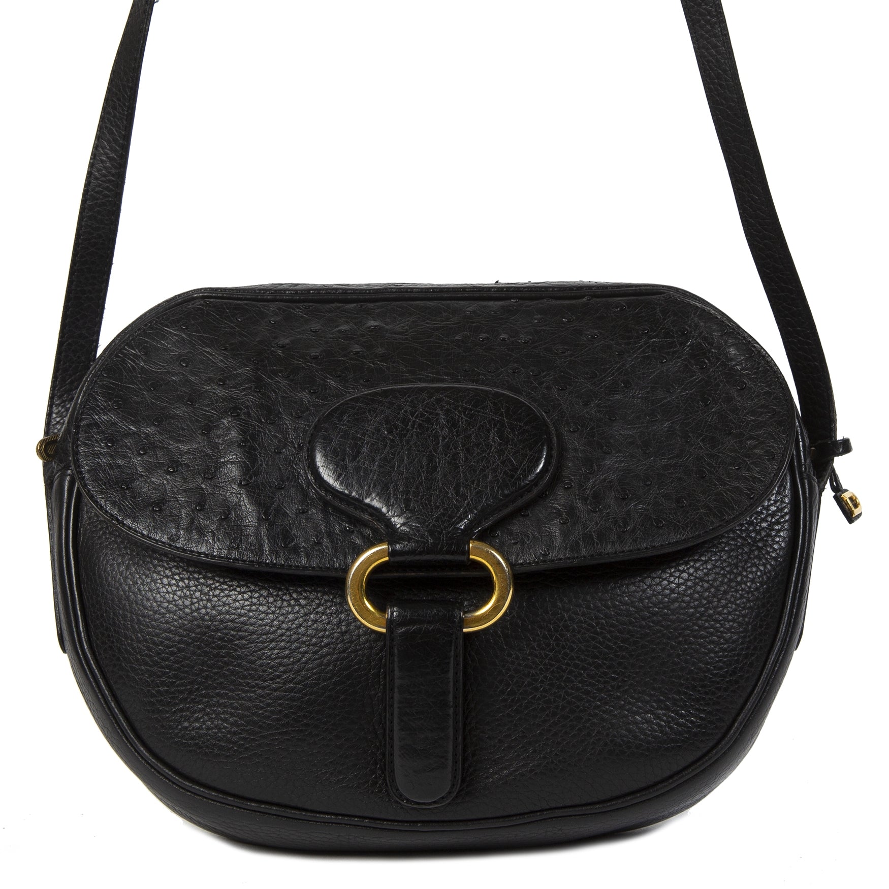 Authentieke tweedehands Delvaux Black Crossbody Bag Ostrich juiste prijs veilig online winkelen LabelLOV webshop luxe merken winkelen Antwerpen België mode fashion