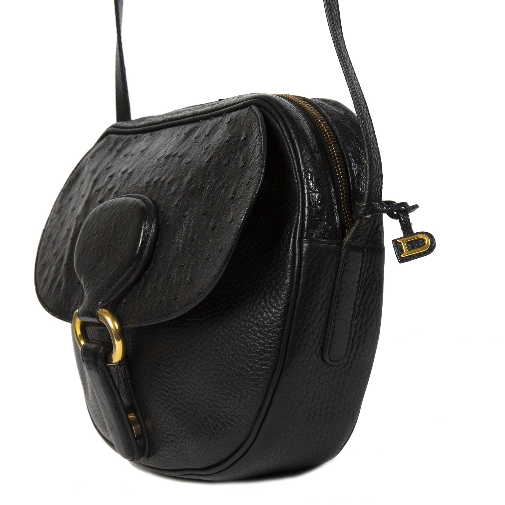 Authentieke tweedehands Delvaux Black Crossbody Bag Ostrich juiste prijs veilig online winkelen LabelLOV webshop luxe merken winkelen Antwerpen België mode fashion