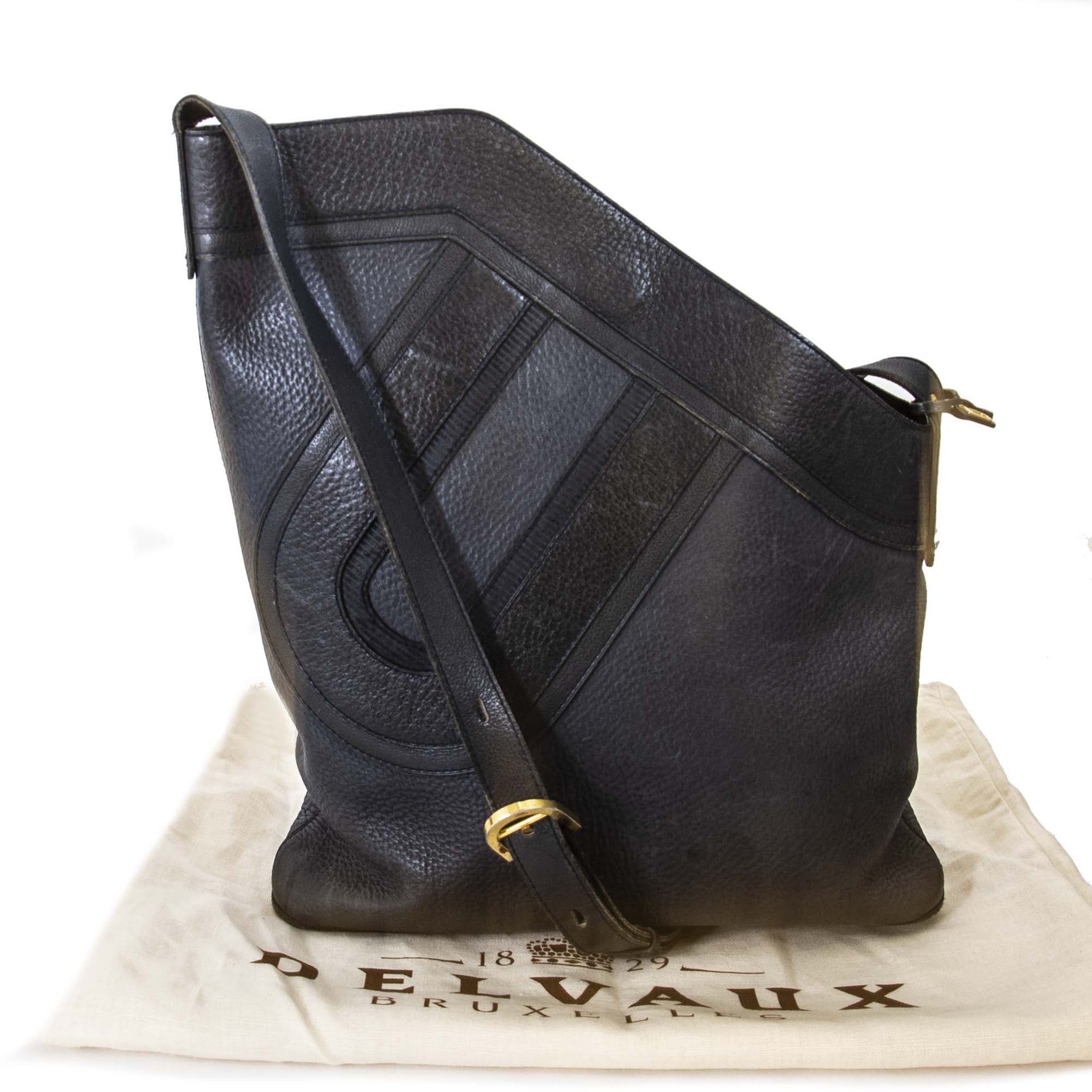 Delvaux Dark Blue 'D' Shoulder Bag now for sale at labellov vintage fashion webshop belgium