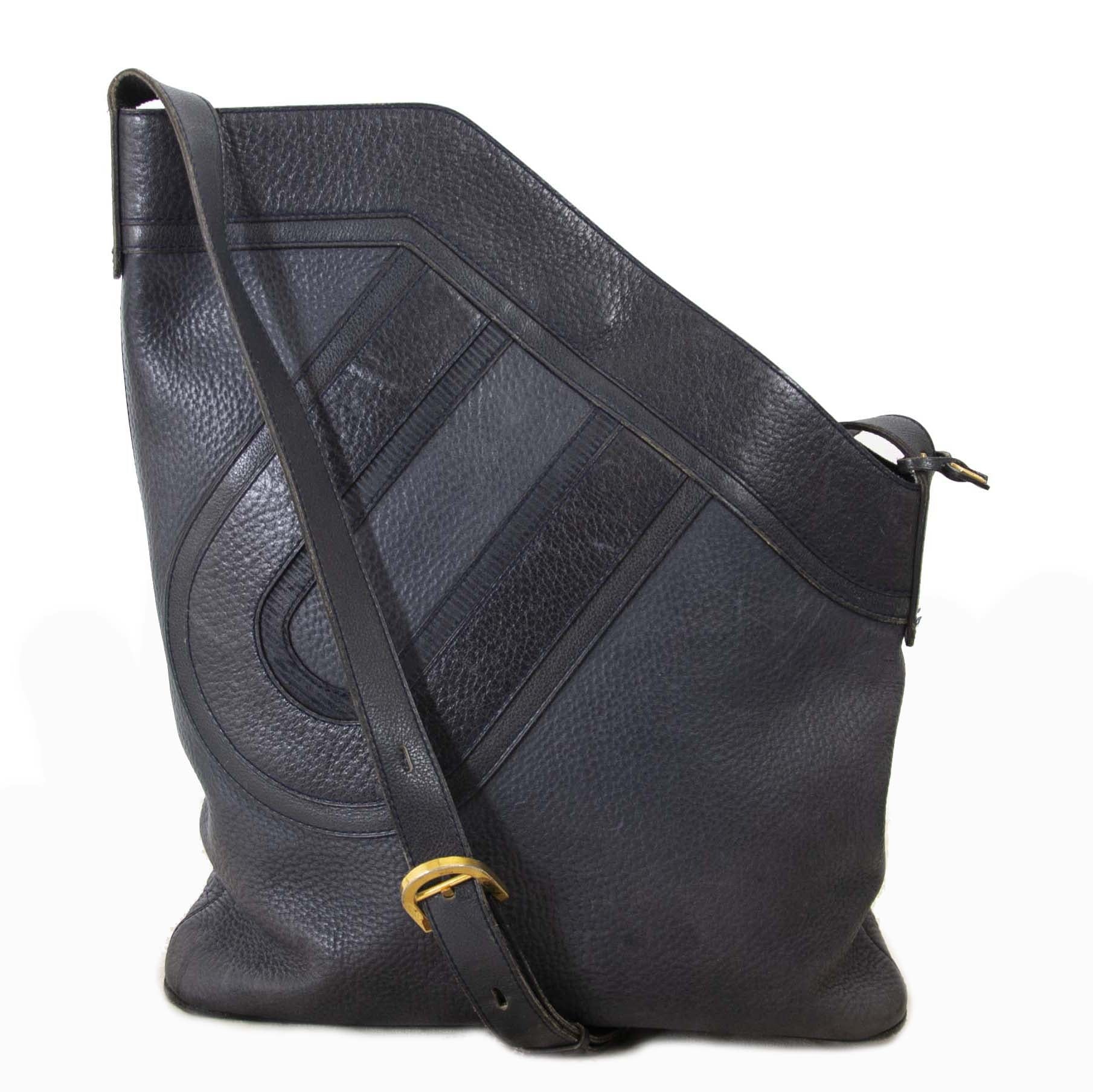 Delvaux Dark Blue 'D' Shoulder Bag now for sale at labellov vintage fashion webshop belgium