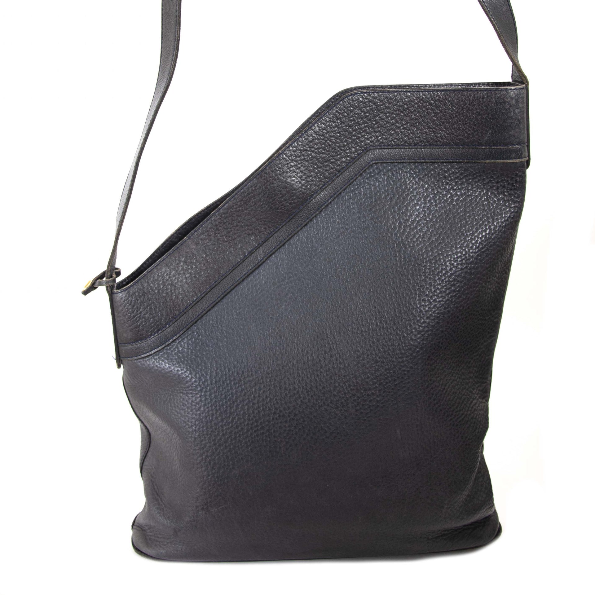 Delvaux Dark Blue 'D' Shoulder Bag now for sale at labellov vintage fashion webshop belgium