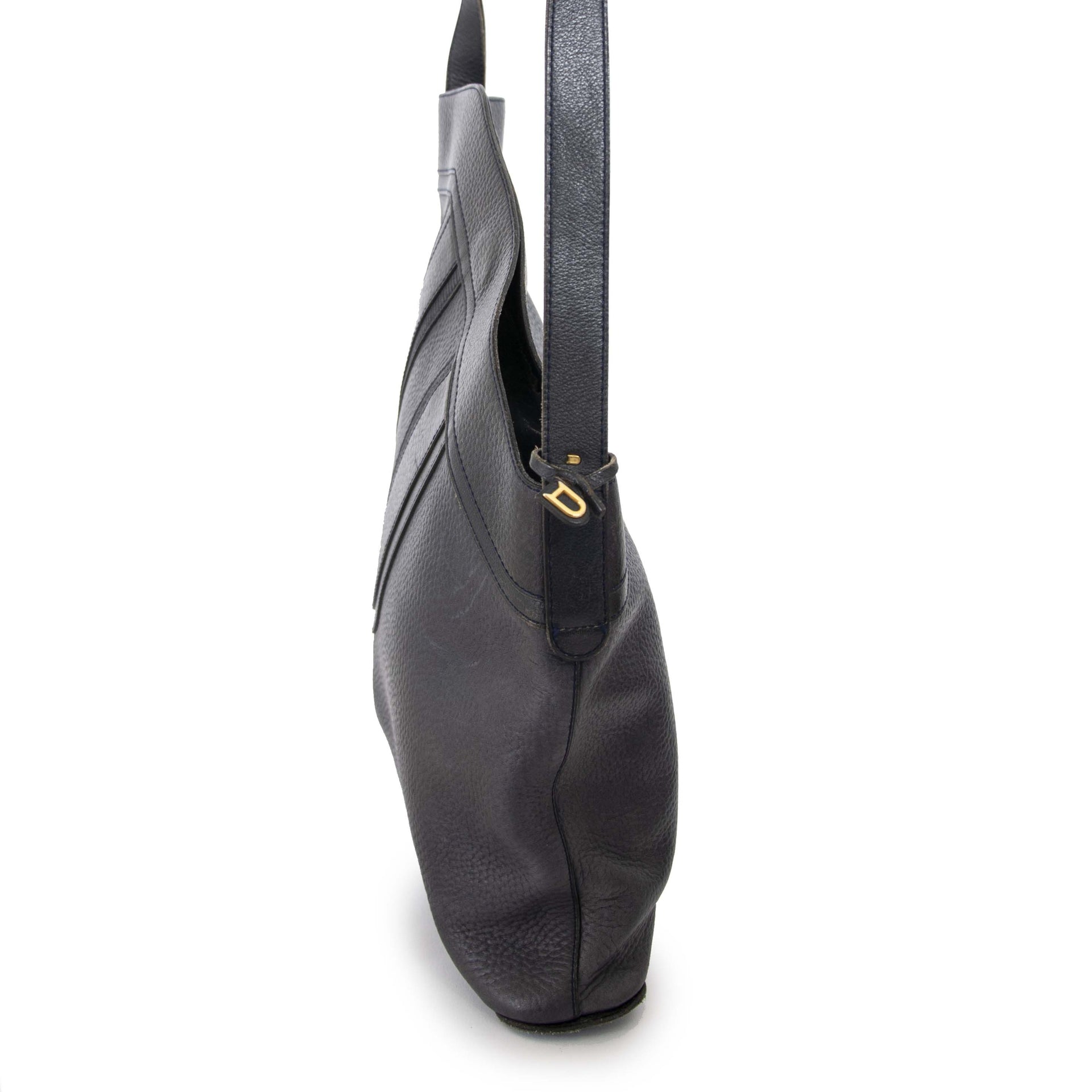 Delvaux Dark Blue 'D' Shoulder Bag now for sale at labellov vintage fashion webshop belgium