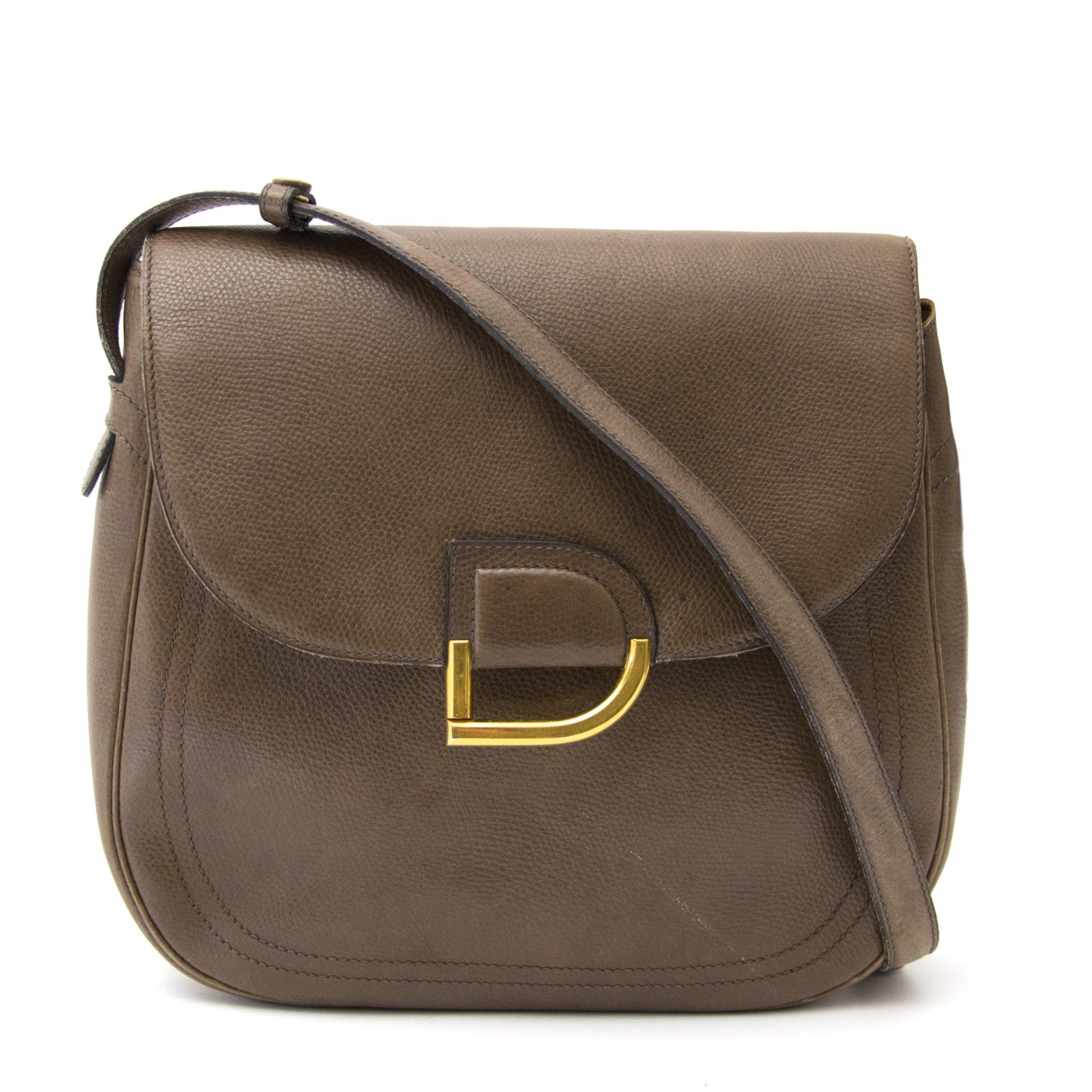 Koop Delvaux Taupe Leather Crossbody Bag bij labellov aan de beste prijs