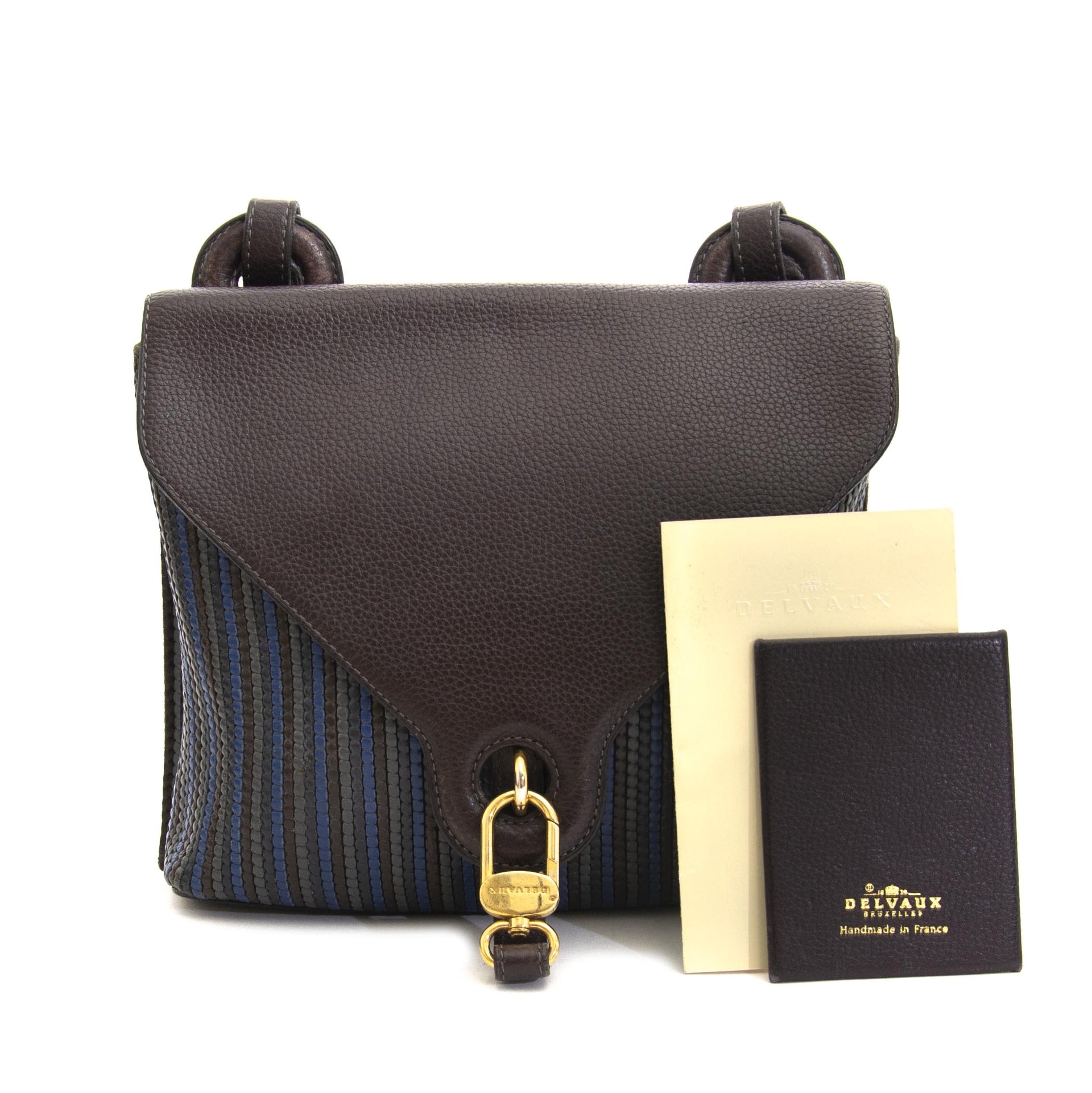 Delvaux Brown And Blue Goutte GM Toile De Cuir Shoulder Bag now for sale at labellov vintage fashion webshop belgium