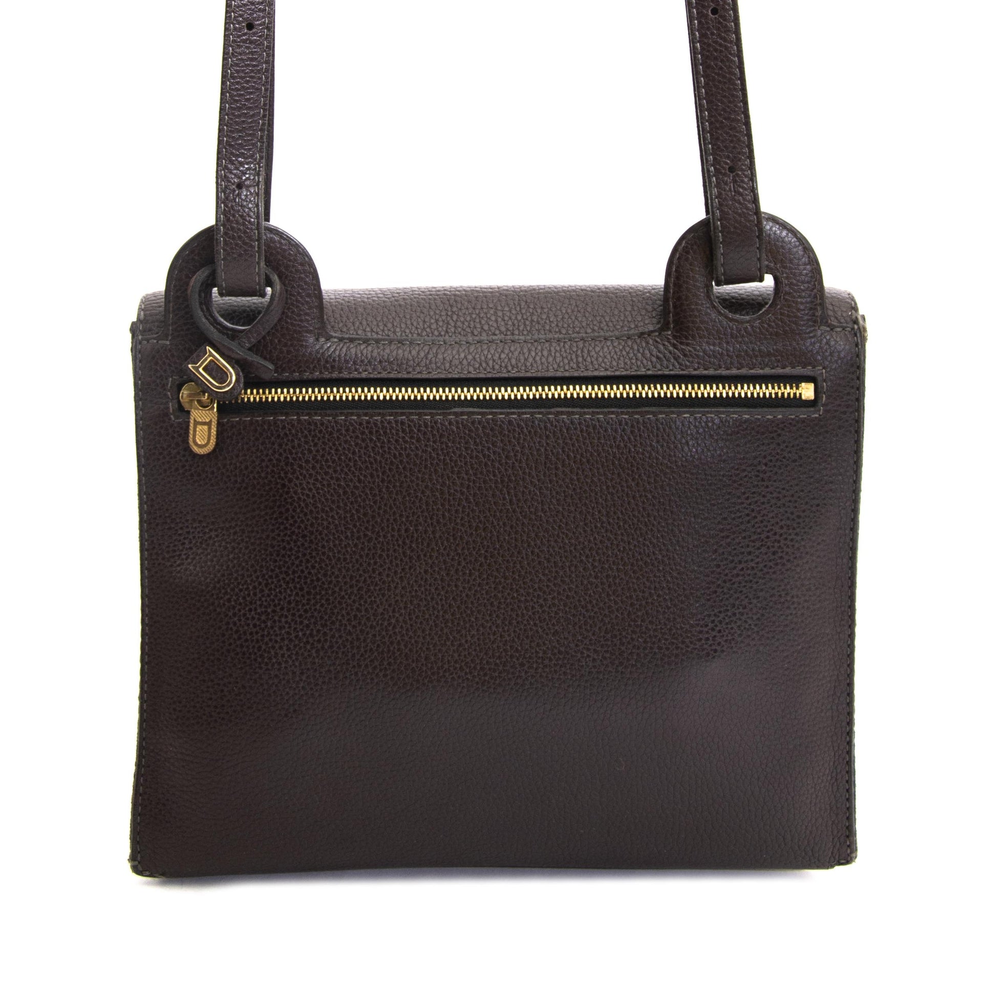 Delvaux Brown And Blue Goutte GM Toile De Cuir Shoulder Bag now for sale at labellov vintage fashion webshop belgium