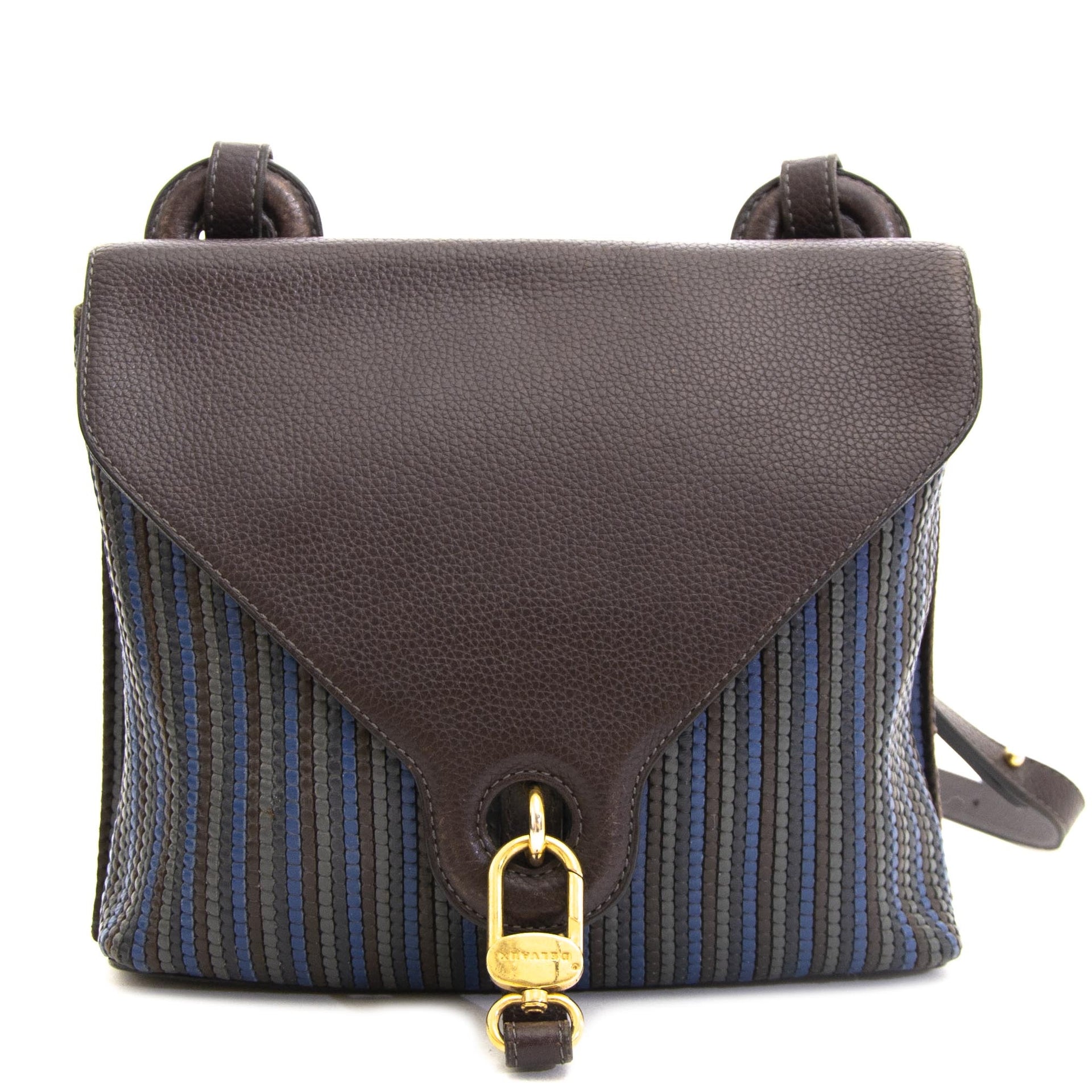 Delvaux Brown And Blue Goutte GM Toile De Cuir Shoulder Bag now for sale at labellov vintage fashion webshop belgium