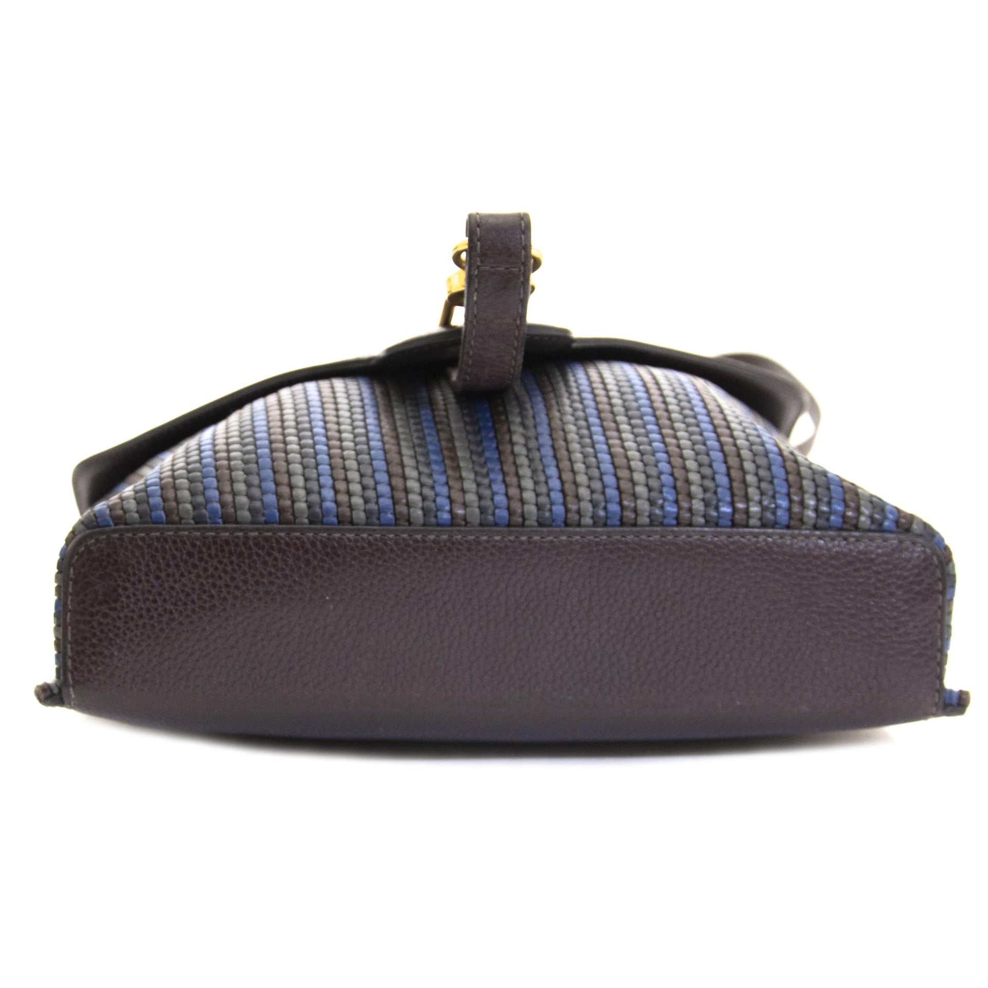Delvaux Brown And Blue Goutte GM Toile De Cuir Shoulder Bag now for sale at labellov vintage fashion webshop belgium