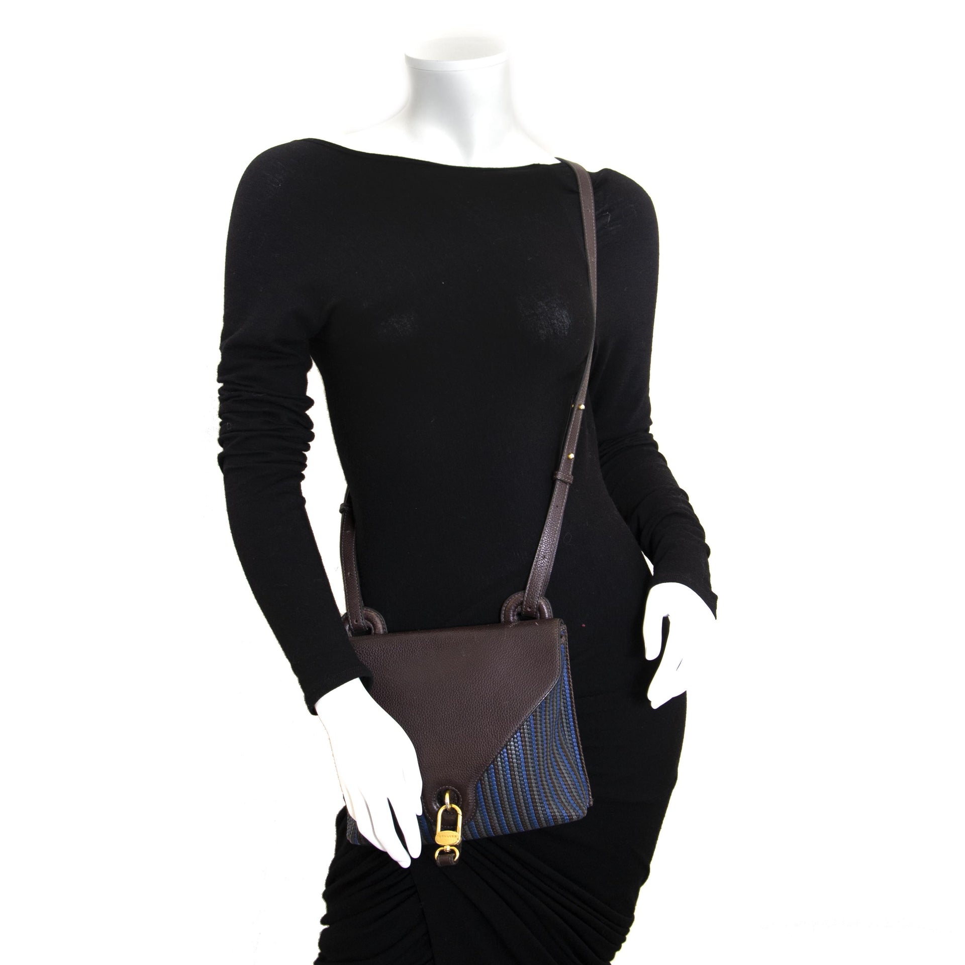 Delvaux Brown And Blue Goutte GM Toile De Cuir Shoulder Bag now for sale at labellov vintage fashion webshop belgium