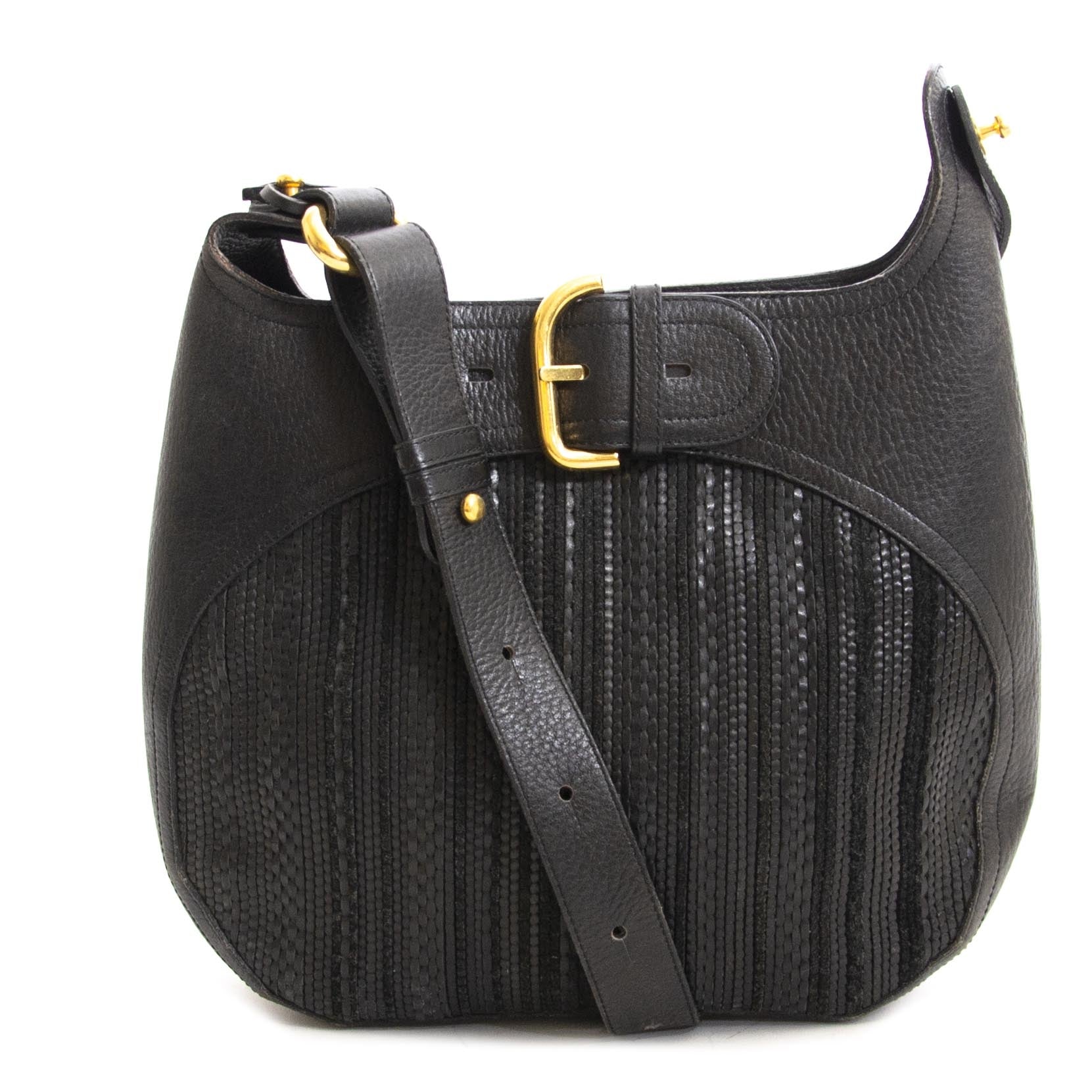 Delvaux Black Toile De Cuir Shoulder Bag, Labellov tweedehands mode artikelen accessoirces handtassen tassen Delvaux zwarte tas schoudertas