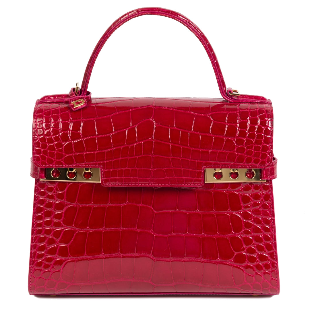 Delvaux Tempête alligator Framboise MM buy and sell 100% authentic online at Labellov secondhand luxury