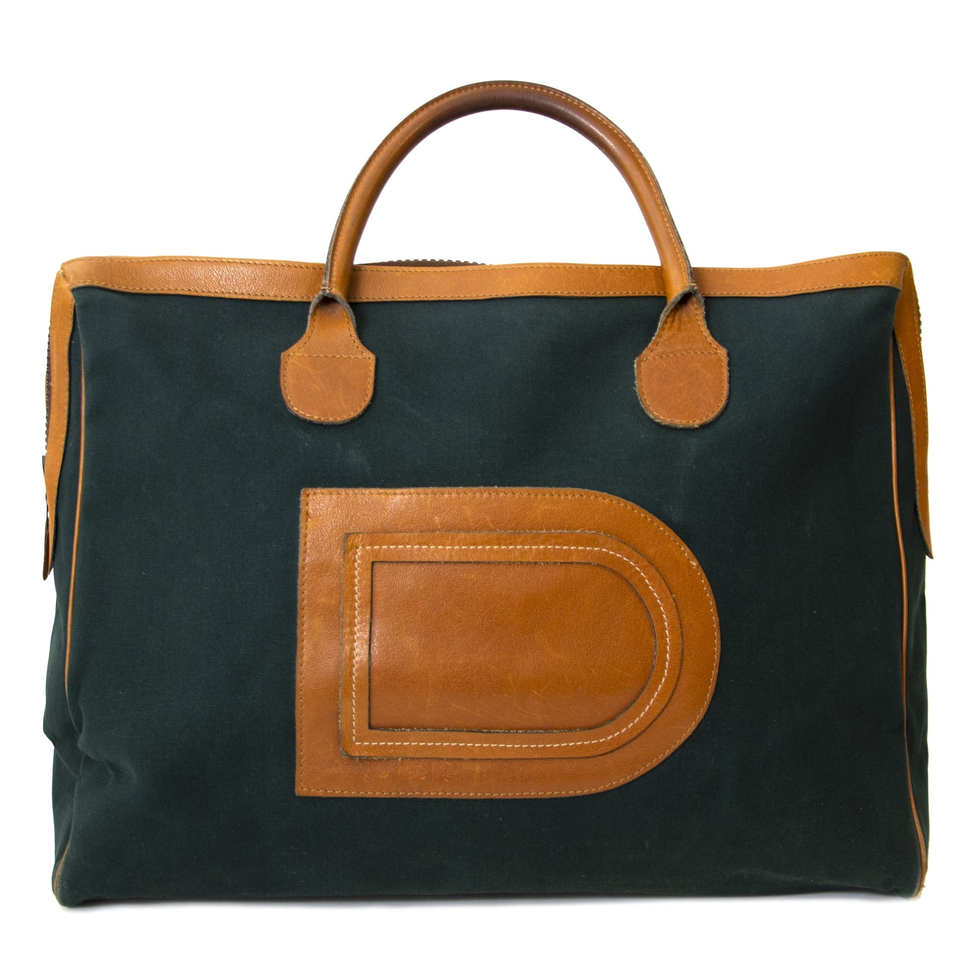 Authentic second hand vintage Delvaux Taxi Top Handle Bag Green buy online webshop LabelLOV