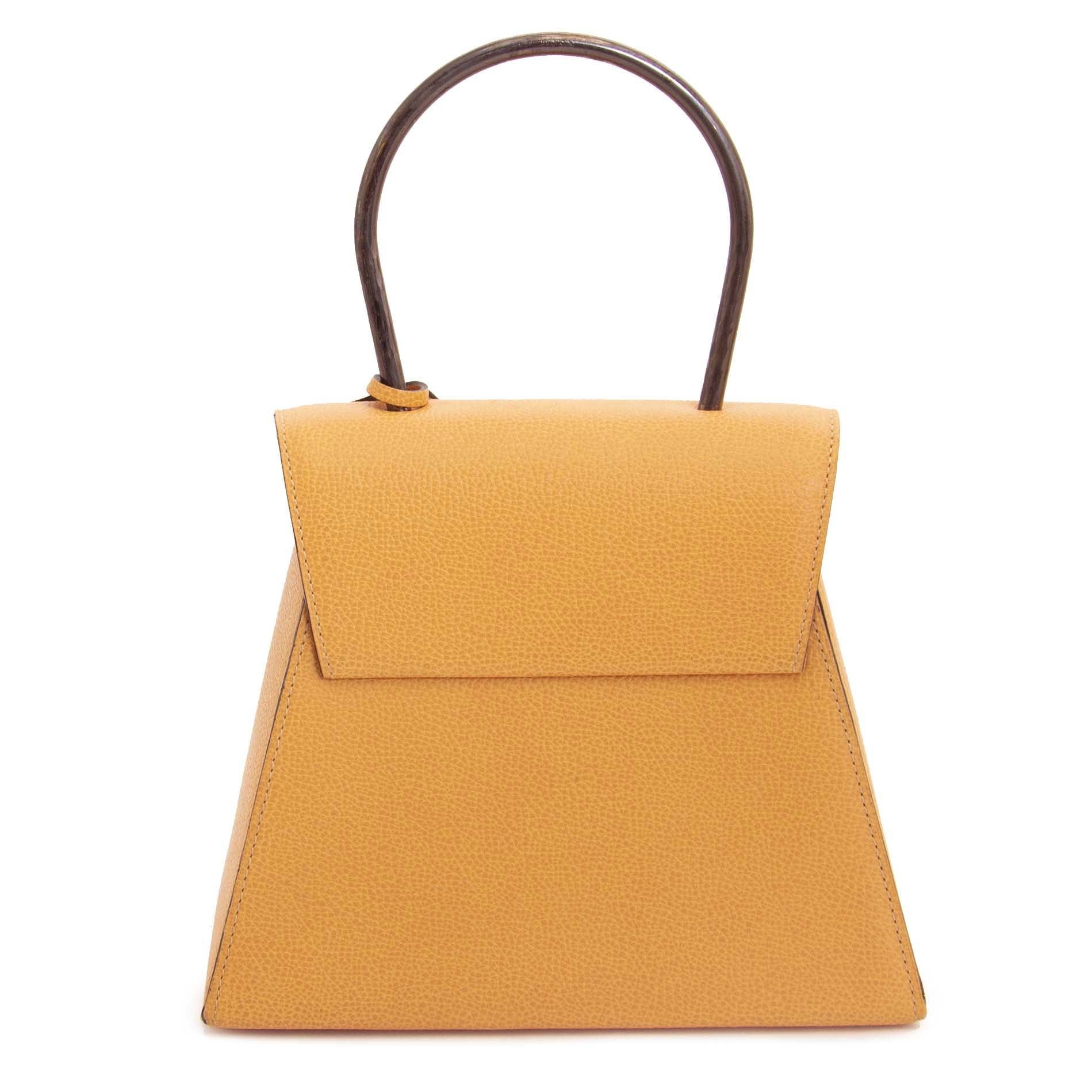 Delvaux Peach Leather Triangle Bag now for sale at labellov vintage fashion webshop belgium