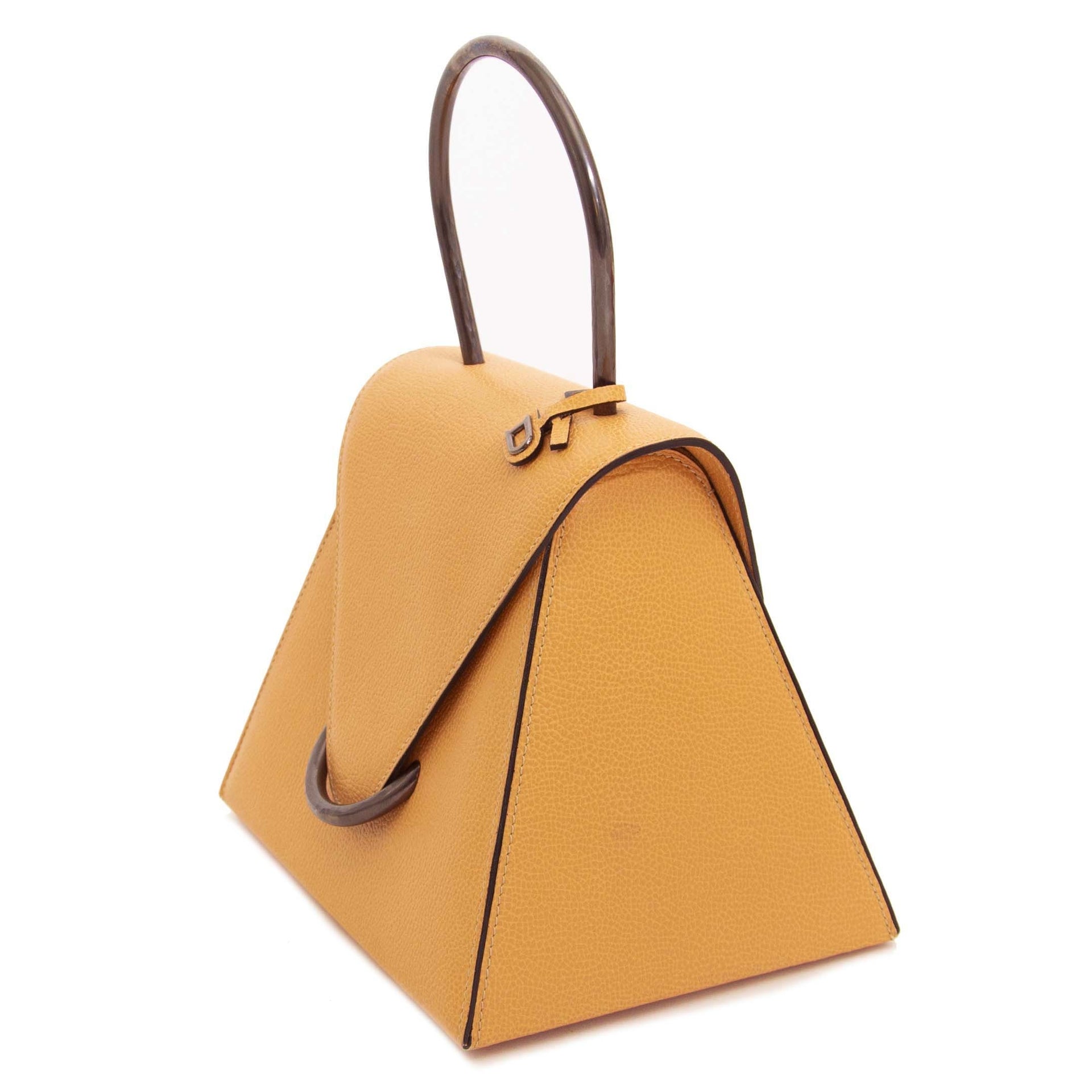 Delvaux Peach Leather Triangle Bag now for sale at labellov vintage fashion webshop belgium