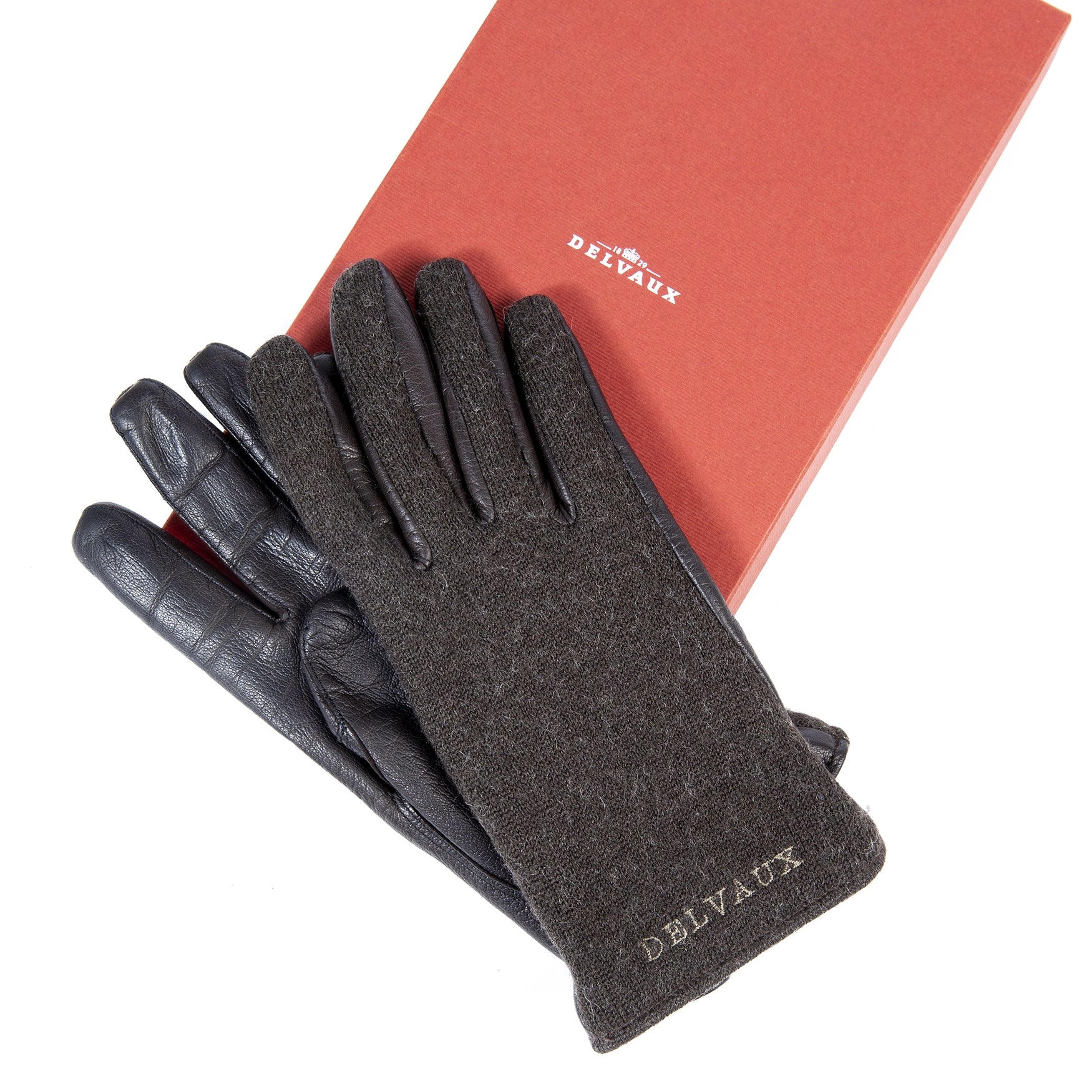 Delvaux Brown Wool And Leather Gloves