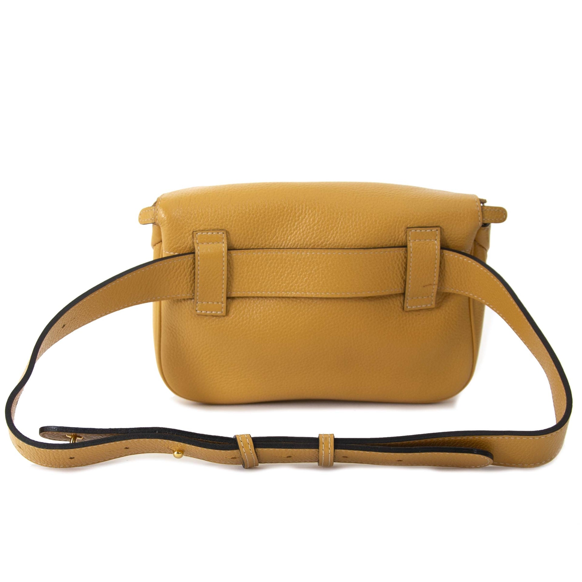 Delvaux Mustard Yellow riem tas nu te koop bij labellov vintage mode webshop belgië