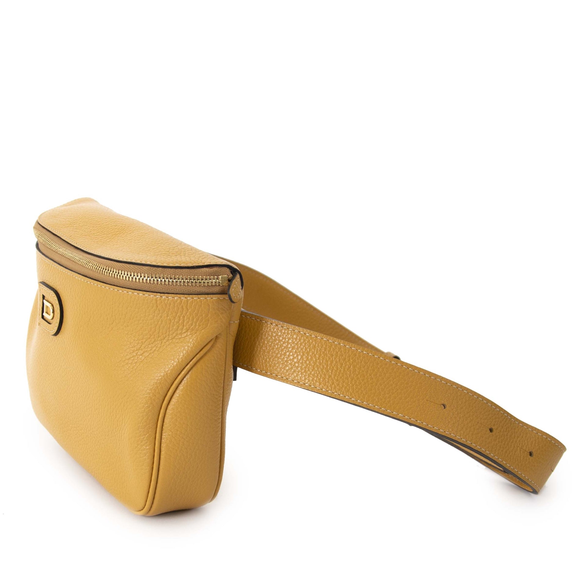 Delvaux Mustard Yellow riem tas nu te koop bij labellov vintage mode webshop belgië