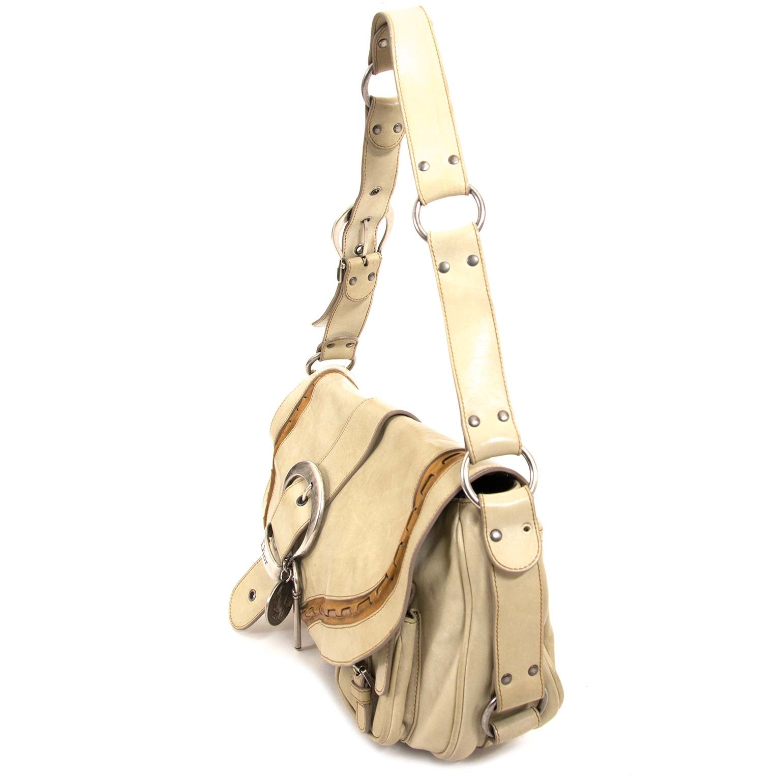 dior beige gaucho saddle bag now for sale at labellov vintage fashion webshop belgium