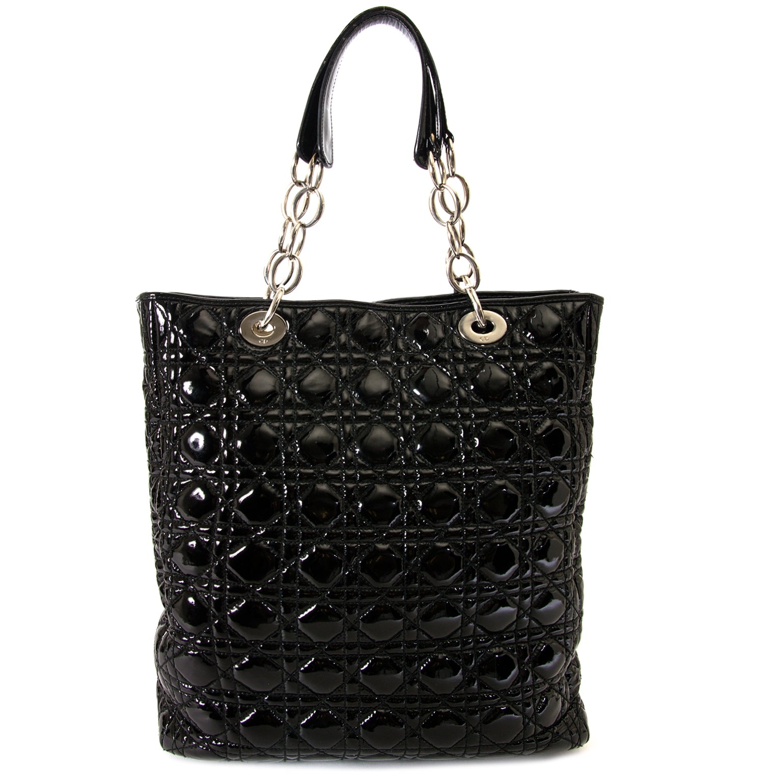 Christian Dior Black Patent Cannage Tote te koop bij Labellov tweedehands luxe