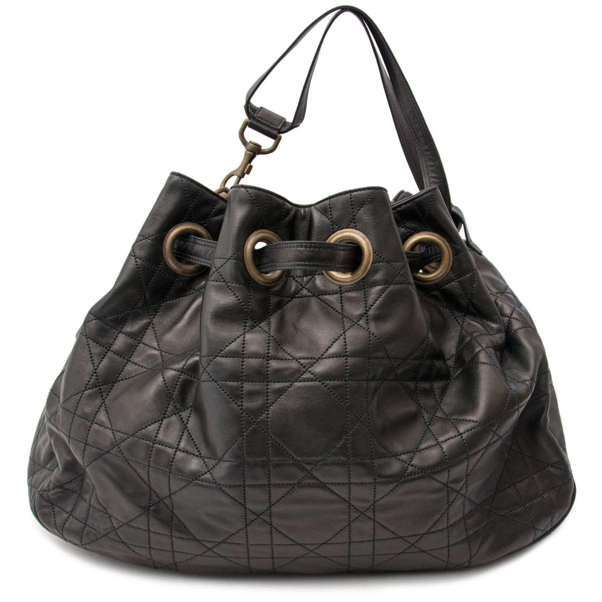 Christian Dior Black Quilted Lambskin Cannage Bucket Bag for sale online