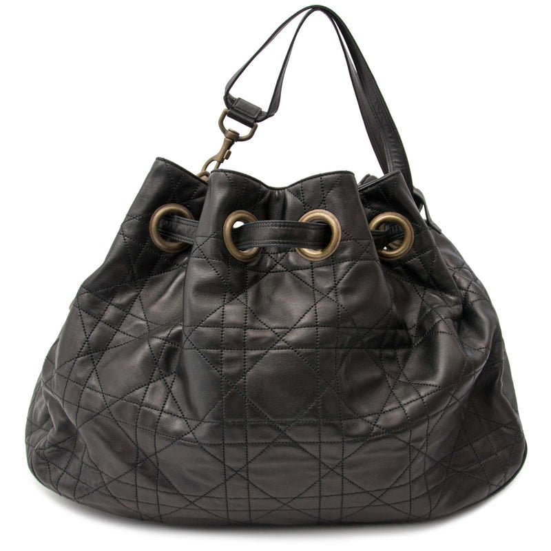 Christian Dior Black Quilted Lambskin Cannage Bucket Bag for sale online