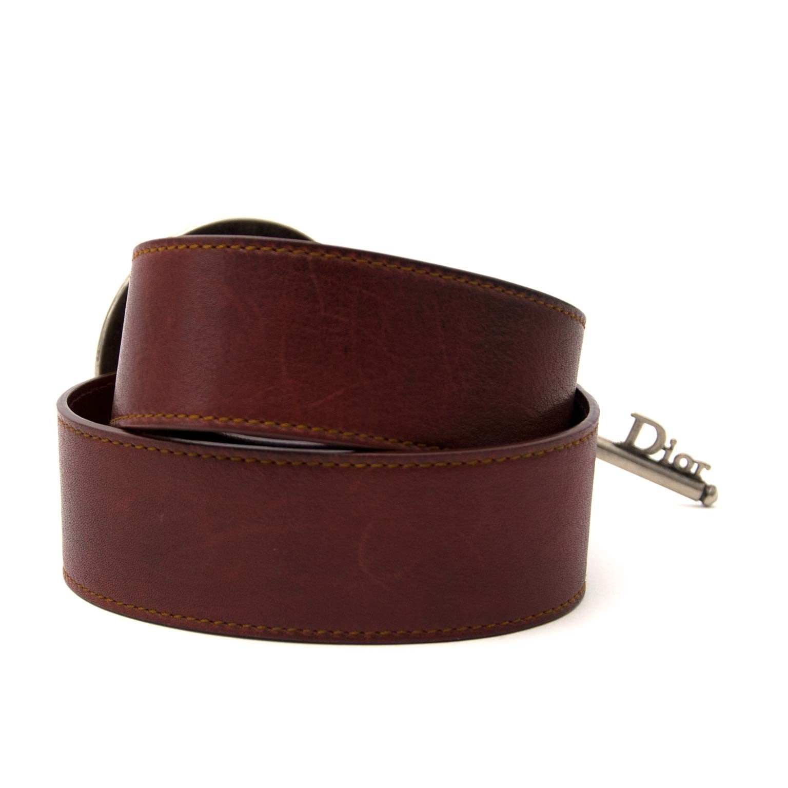 Dior Bordeaux Leather Metal Buckle Belt - Size 85 – Labellov