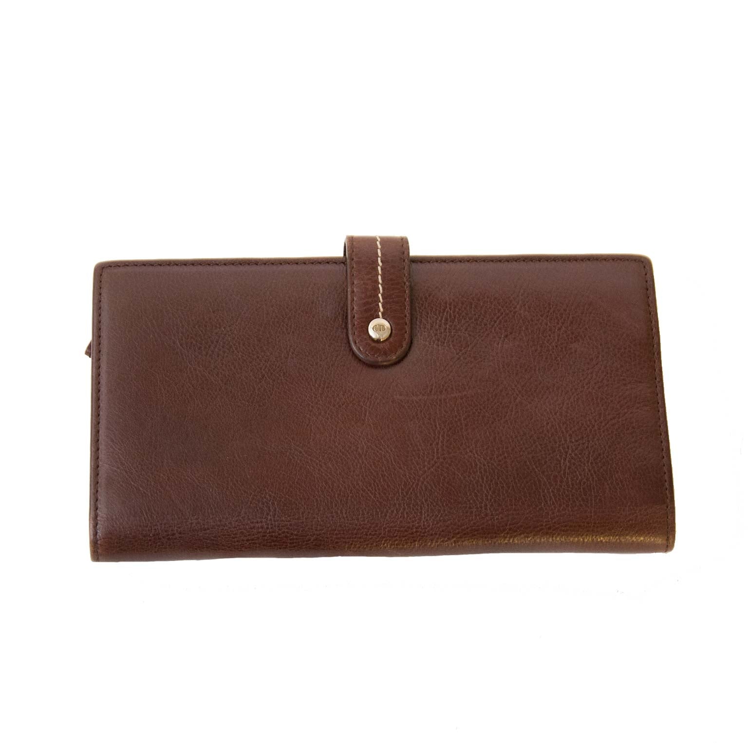 christian dior brown leather flower wallet now for sale at labellov vintage fashion webshop belgium