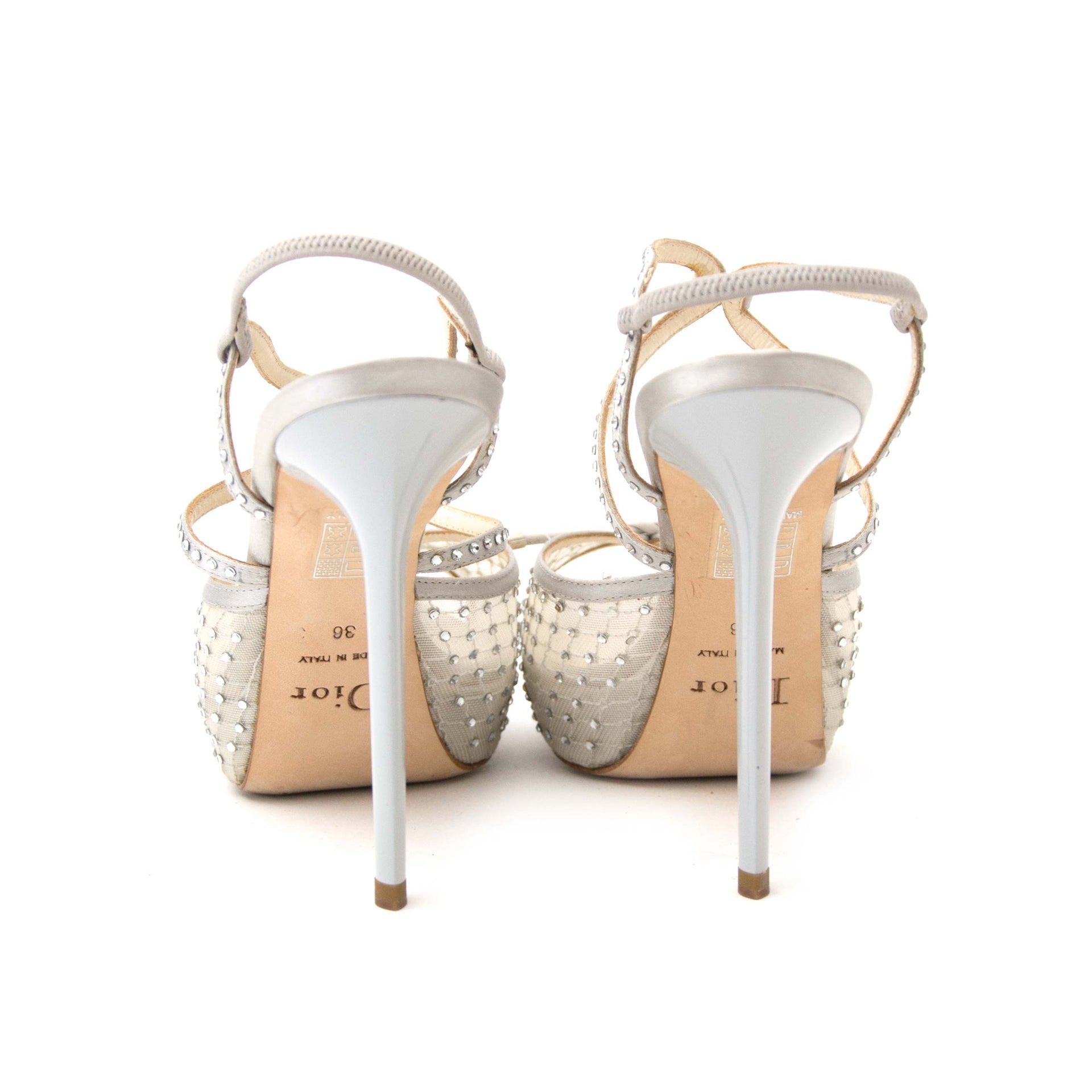 Christian Dior Silver Crystal Platform Sandals  - size 36