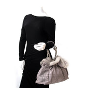 shop safe online at the best price secondhand designer Christian Dior Grey Shoulder Bag with Fur at the best price
