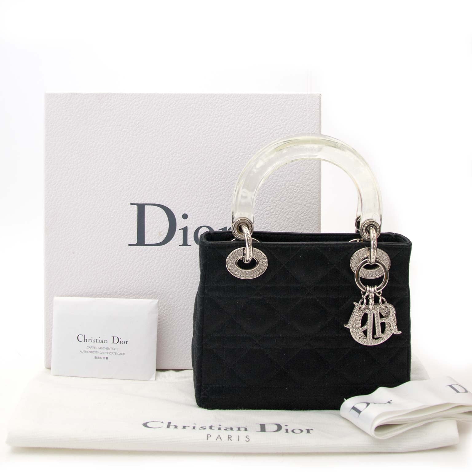 acheter en ligne seconde main Dior Lady Dior Mini Black Satin With Crystals