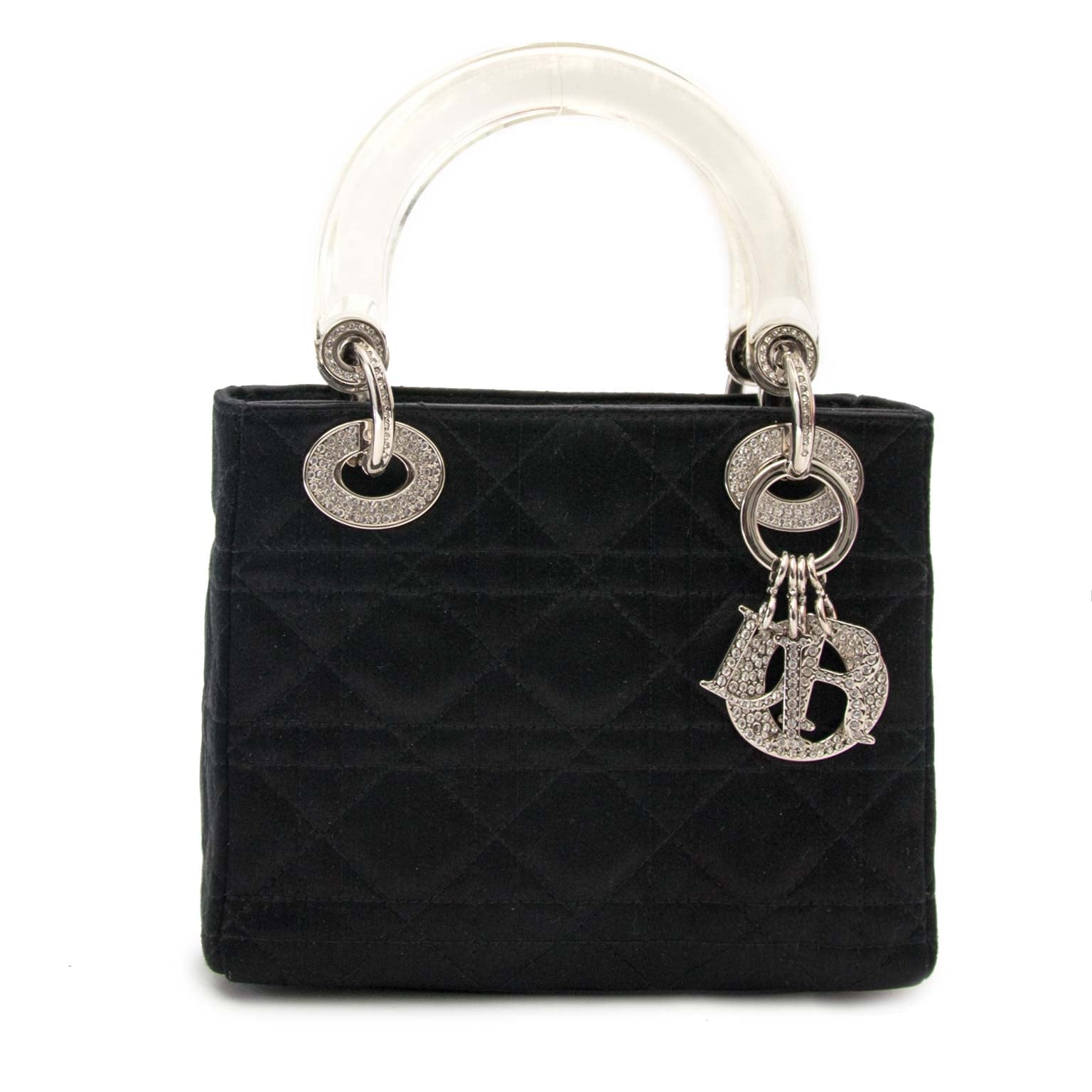 koop veilig online tegen de beste prijs Dior Lady Dior Mini Black Satin With Crystals