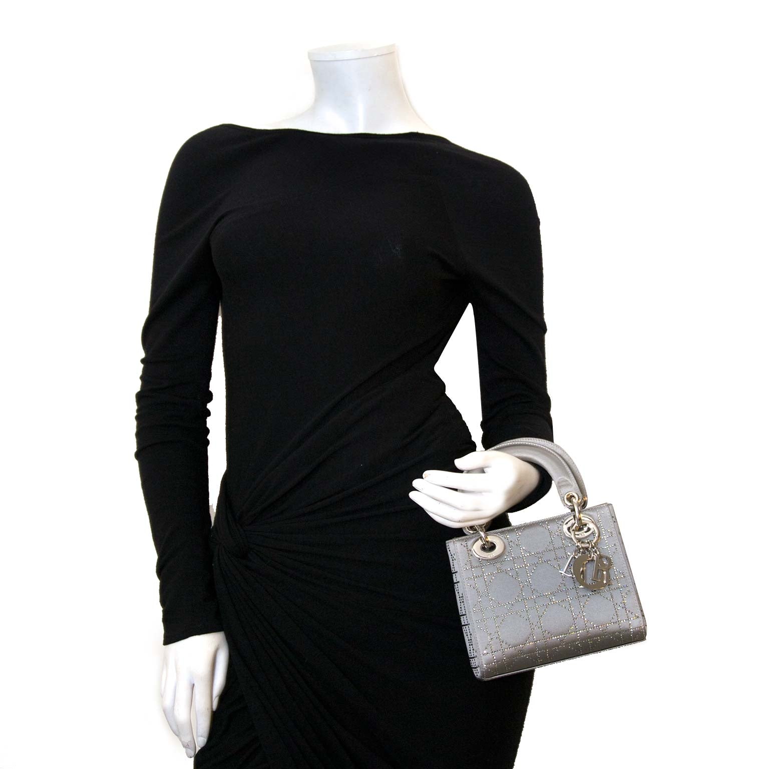 Dior Lady Dior Swarovski Satin Mini Bag for sale online at Labellov