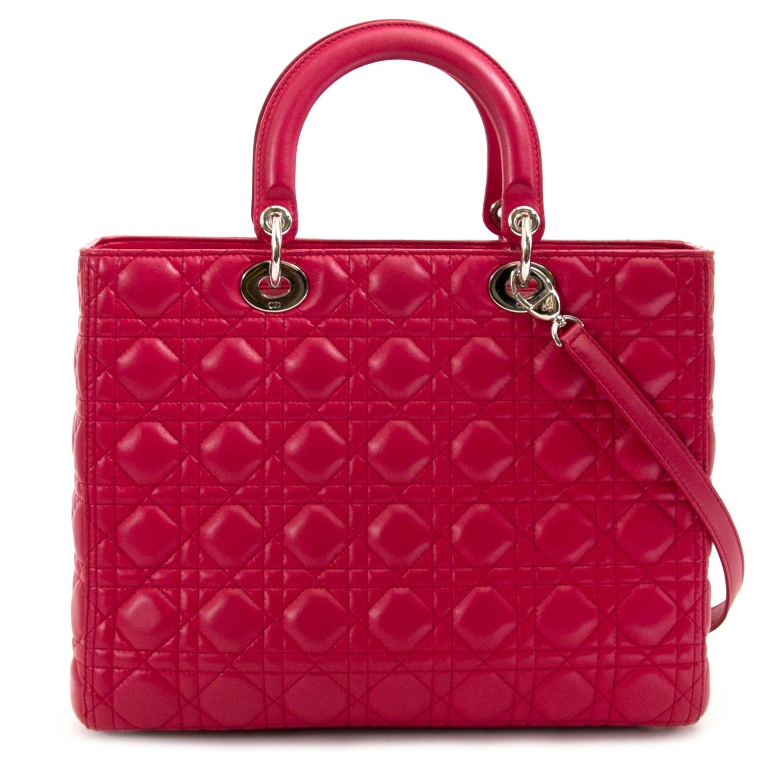 christian dior lady dior red lambskin bag now for sale at labellov vintage fashion webshop belgium
