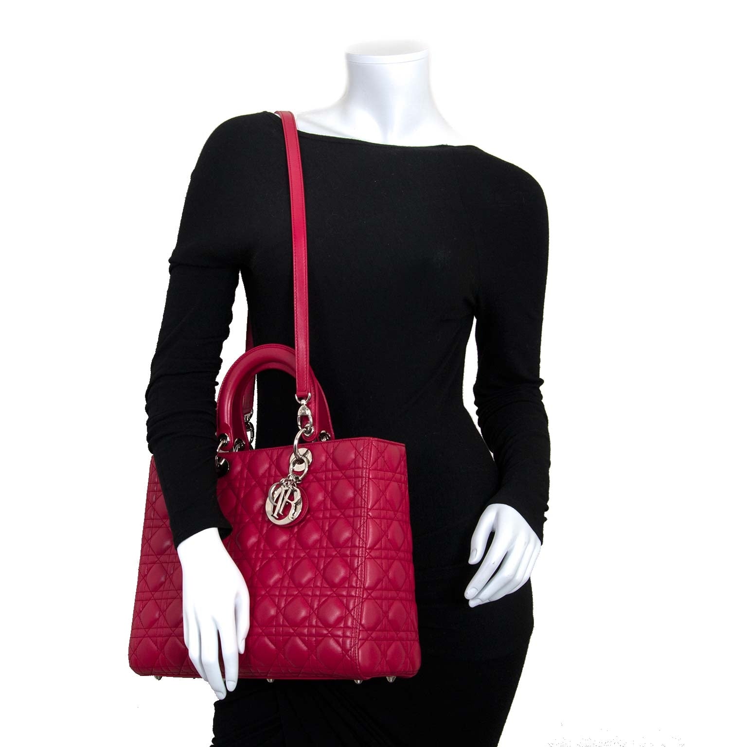 christian dior lady dior red lambskin bag now for sale at labellov vintage fashion webshop belgium