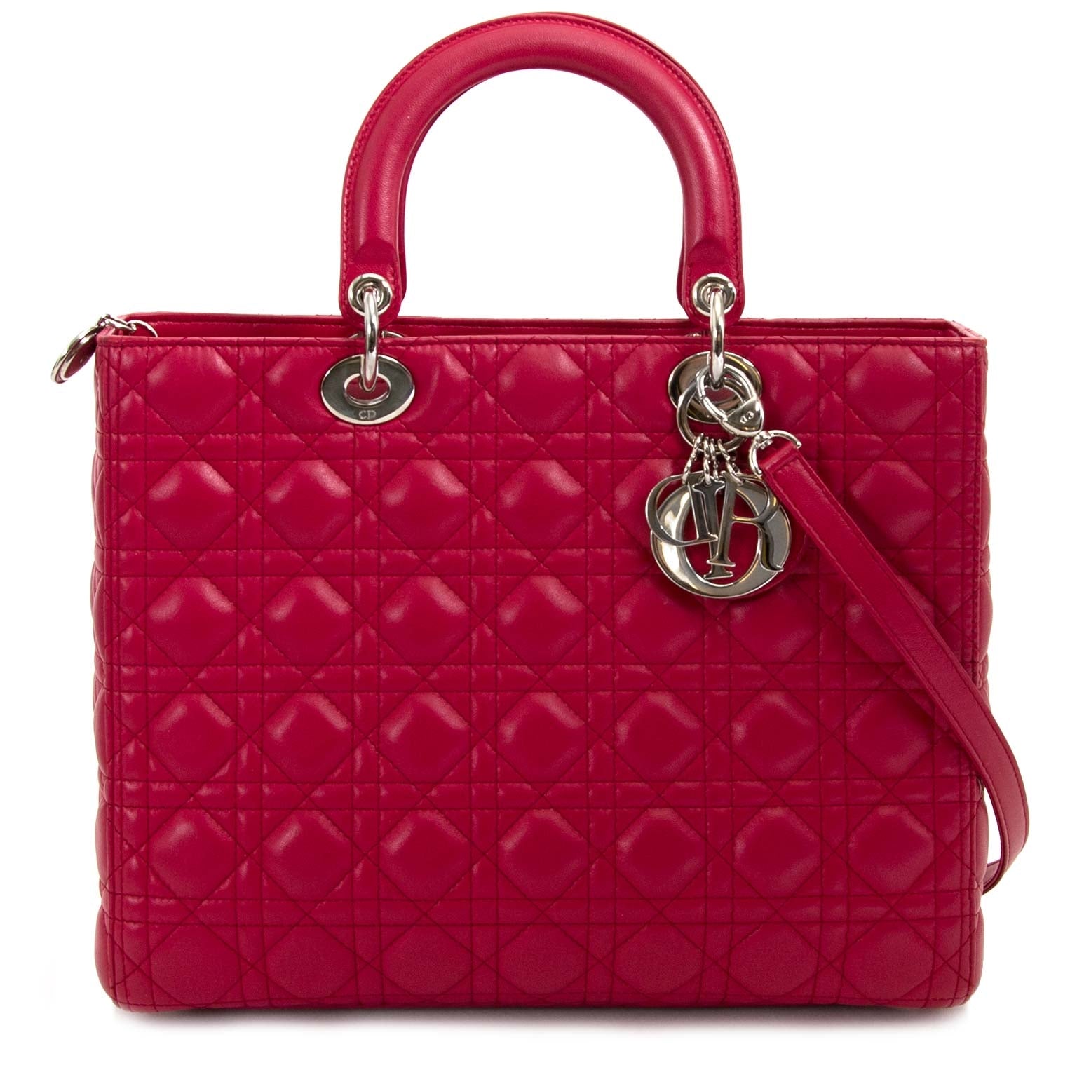 christian dior lady dior red lambskin bag now for sale at labellov vintage fashion webshop belgium